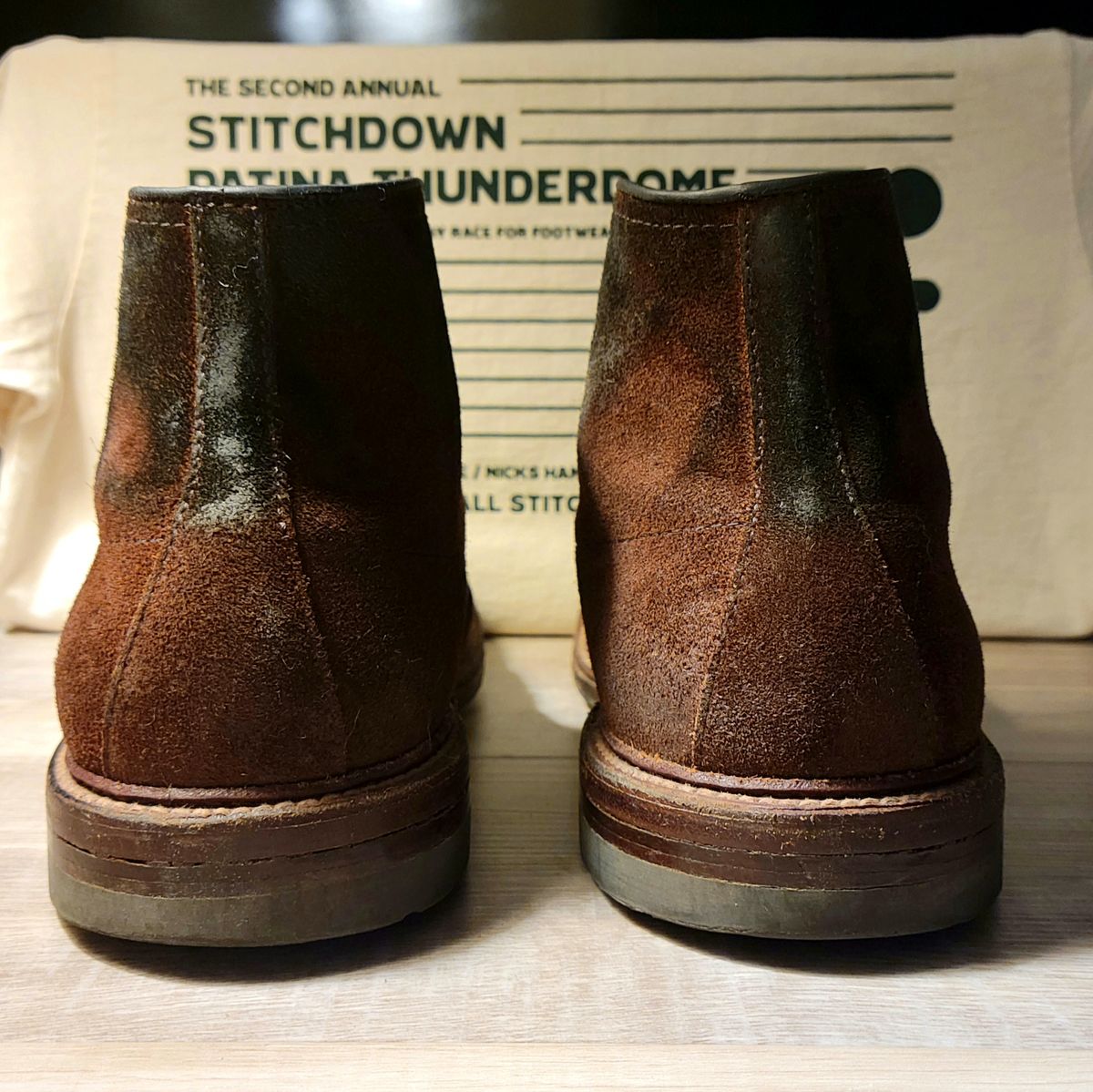 Photo by Arsenicmickey on April 2, 2023 of the Alden Indy Boot in Horween Tobacco Chamois Roughout.