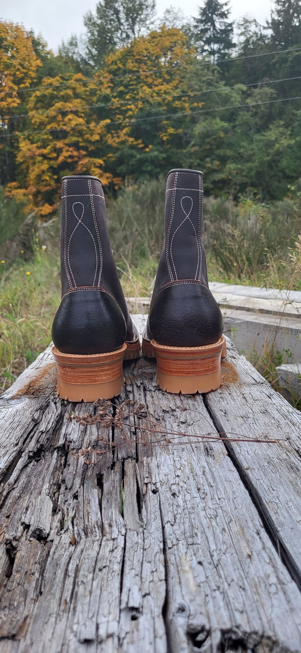 Photo by toddblas on November 1, 2023 of the Fortis Boots Custom DAKAR with Logger in Horween Java Waxed Flesh.