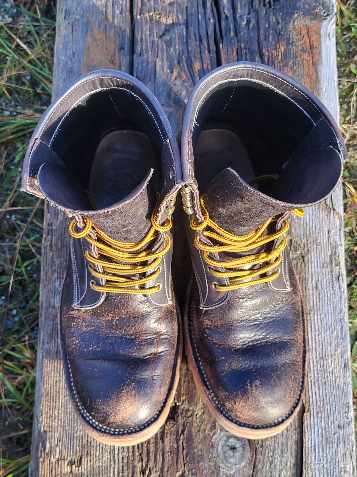 Photo by toddblas on December 2, 2023 of the Fortis Boots Custom DAKAR with Logger in Horween Java Waxed Flesh.