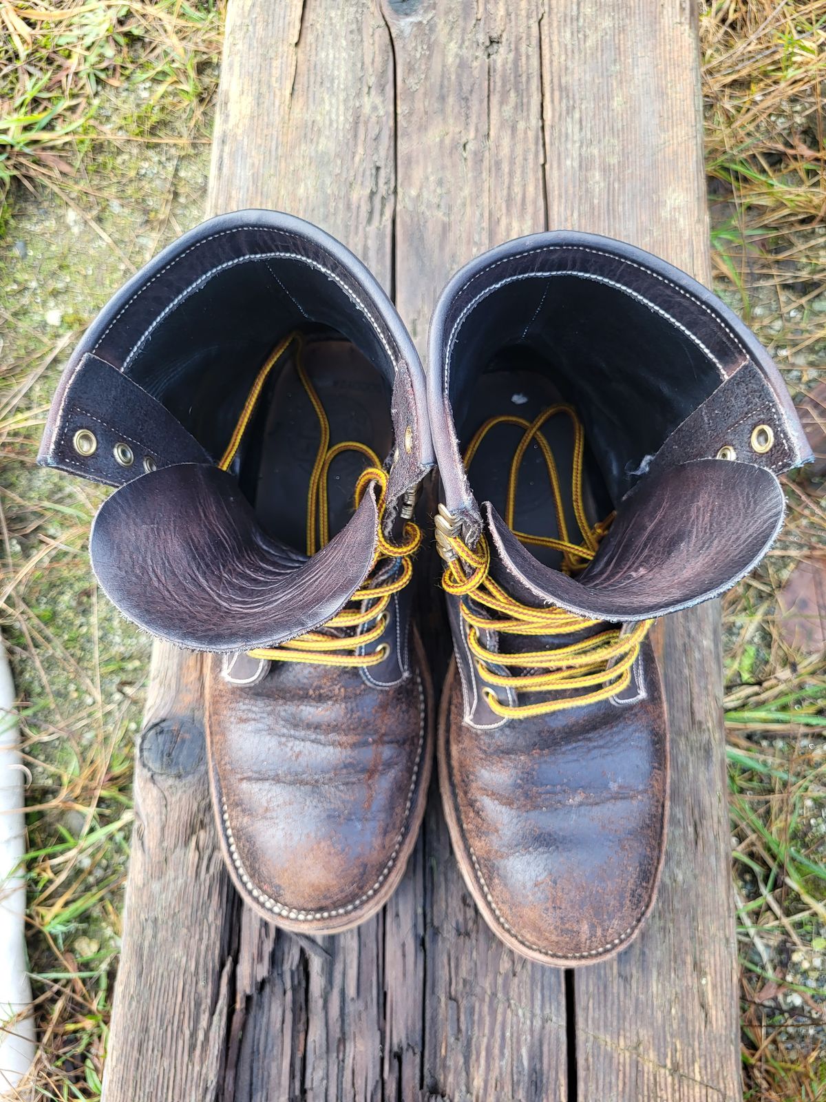 Photo by toddblas on January 2, 2024 of the Fortis Boots Custom DAKAR with Logger in Horween Java Waxed Flesh.