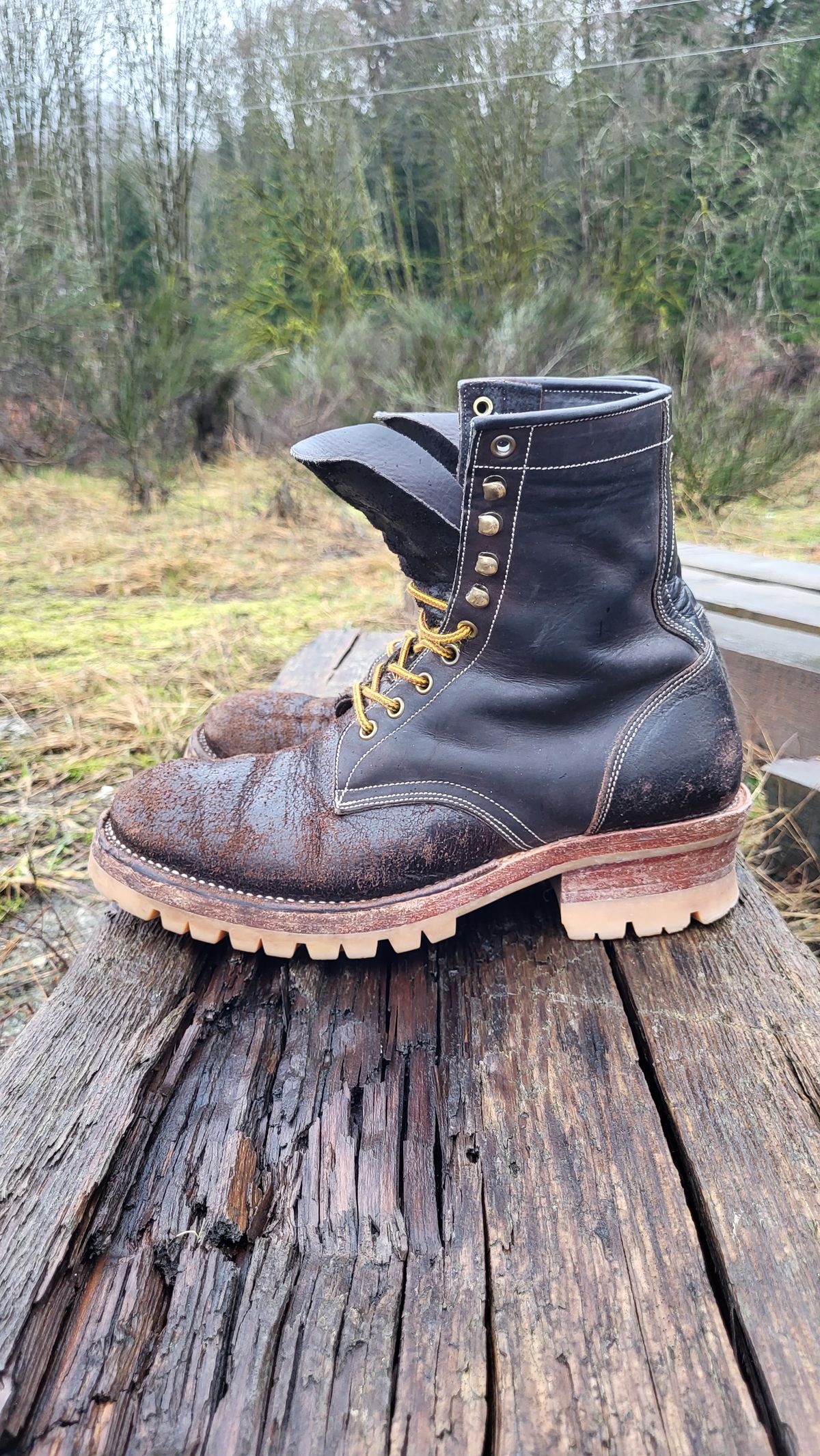 Photo by toddblas on March 3, 2024 of the Fortis Boots Custom DAKAR with Logger in Horween Java Waxed Flesh.