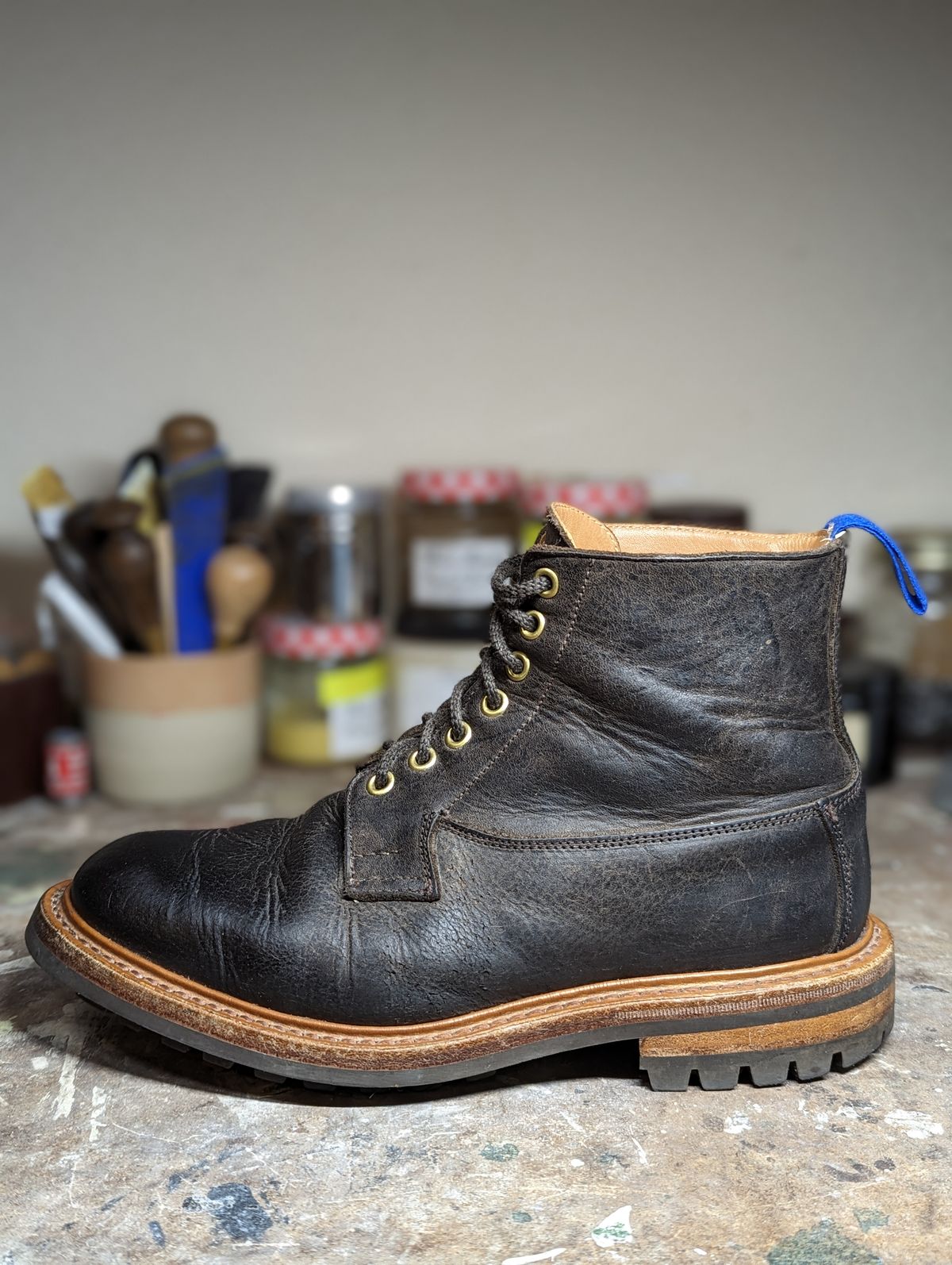 Photo by b_spoke_ on December 5, 2023 of the Tricker's Ripon Derby Field Boot in C.F. Stead Flint Kudu.