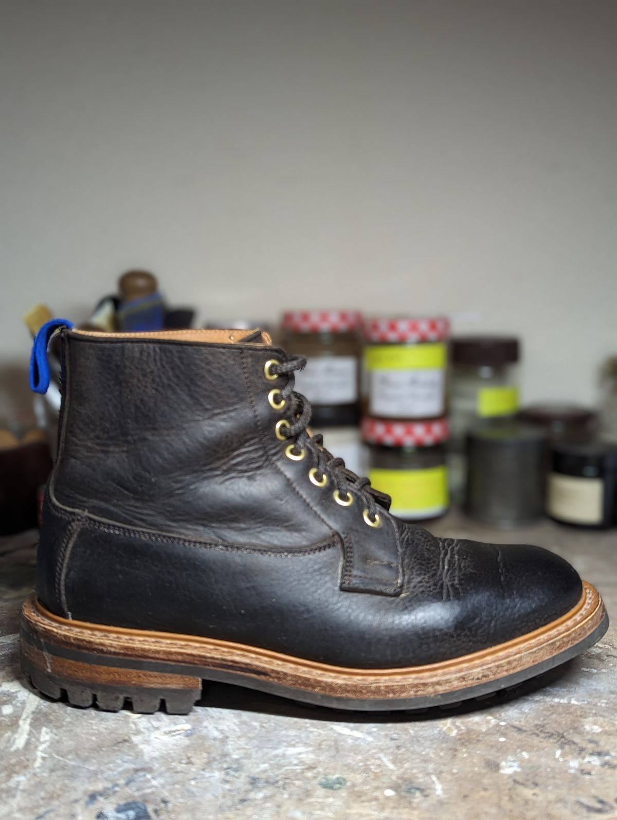 Photo by b_spoke_ on December 5, 2023 of the Tricker's Ripon Derby Field Boot in C.F. Stead Flint Kudu.
