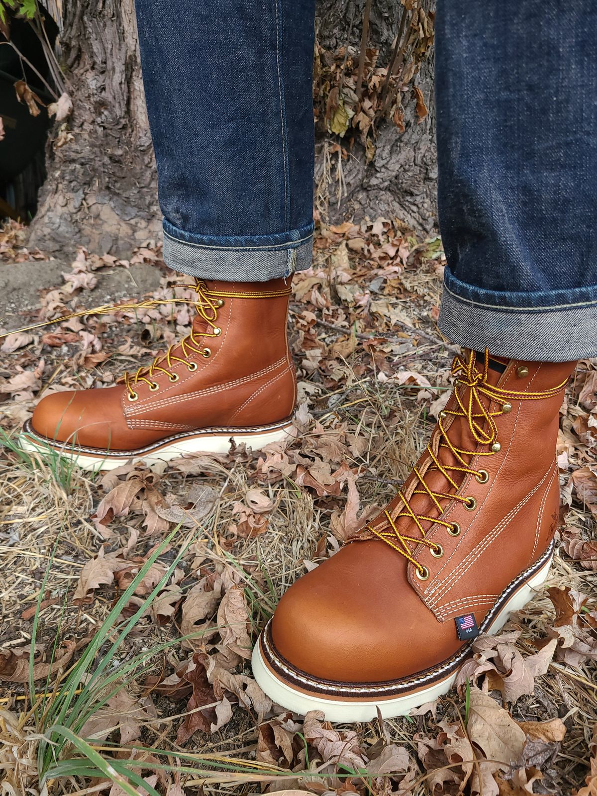 Photo by TheWorkingBastard on October 1, 2022 of the Thorogood 8" Plain Toe in Tobacco Gladiator Oil-Tanned.