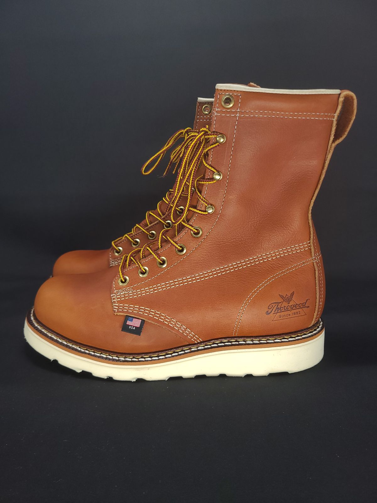 Photo by TheWorkingBastard on October 1, 2022 of the Thorogood 8" Plain Toe in Tobacco Gladiator Oil-Tanned.