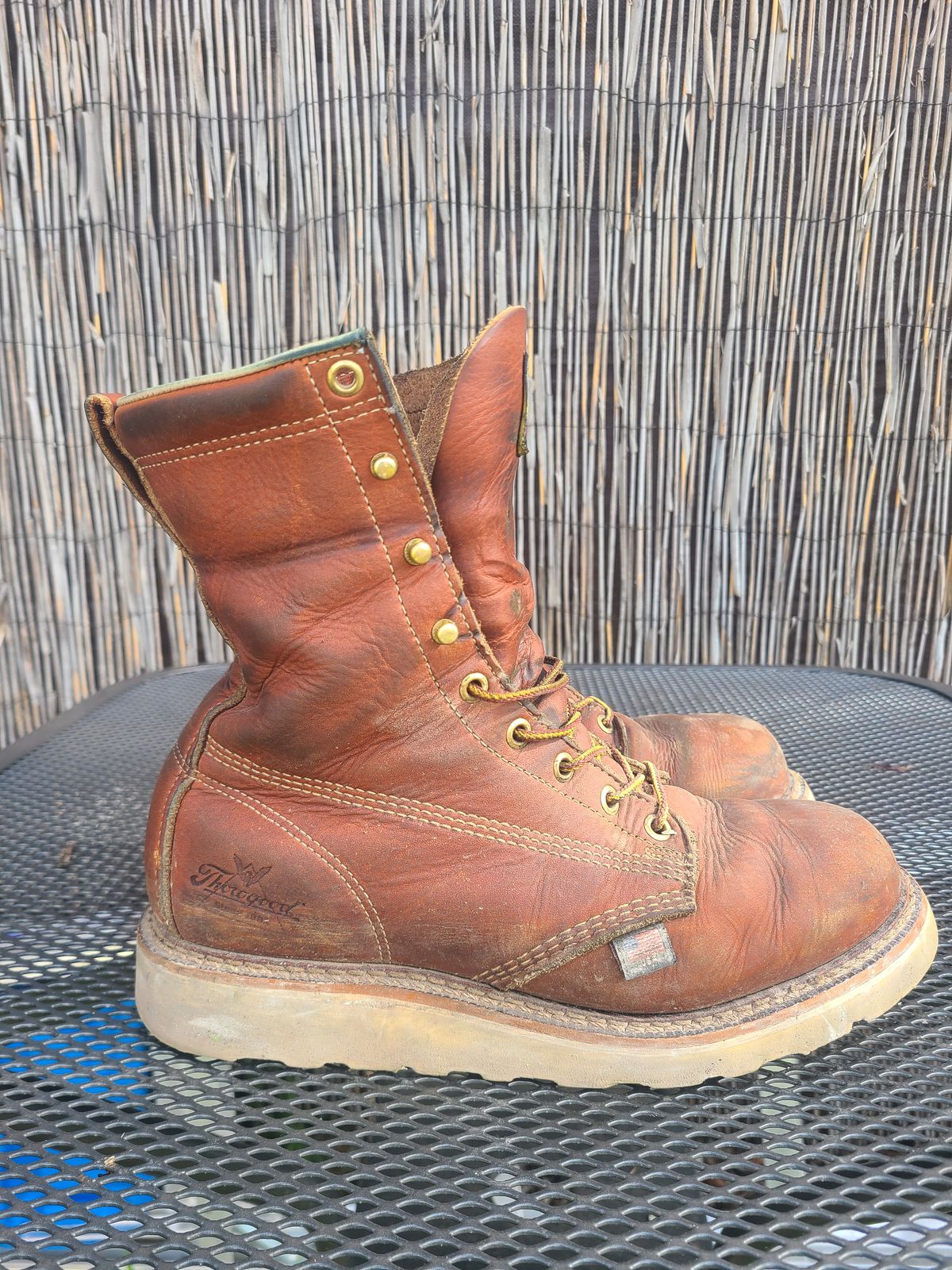 Photo by TheWorkingBastard on February 1, 2023 of the Thorogood 8" Plain Toe in Tobacco Gladiator Oil-Tanned.