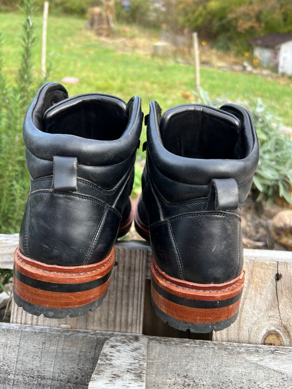 Photo by fieldlaf on November 4, 2024 of the Blkbrd Shoemaker Bulwark Trek Boot in Horween Black Chromexcel.