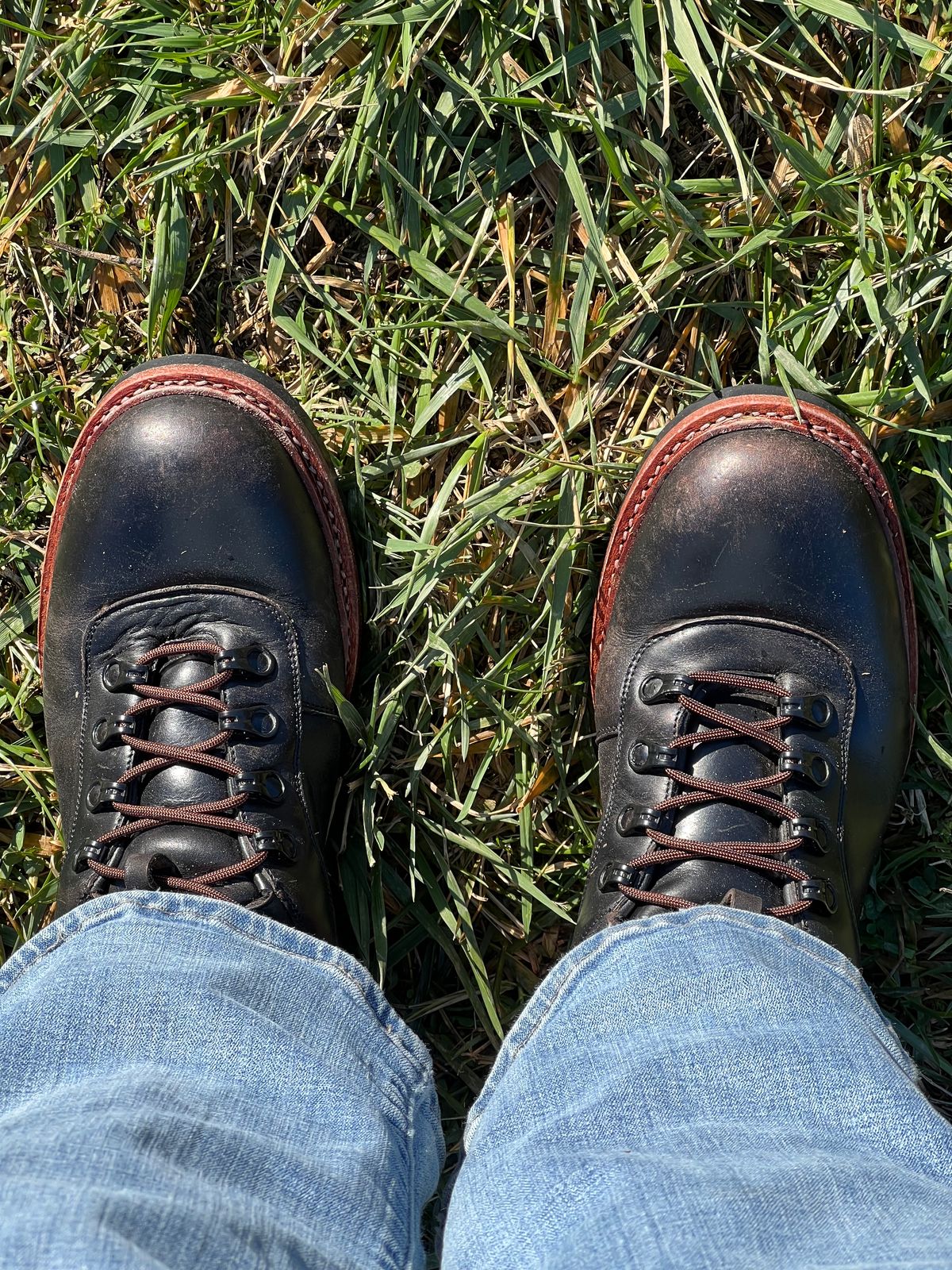 Photo by fieldlaf on December 5, 2024 of the Blkbrd Shoemaker Bulwark Trek Boot in Horween Black Chromexcel.