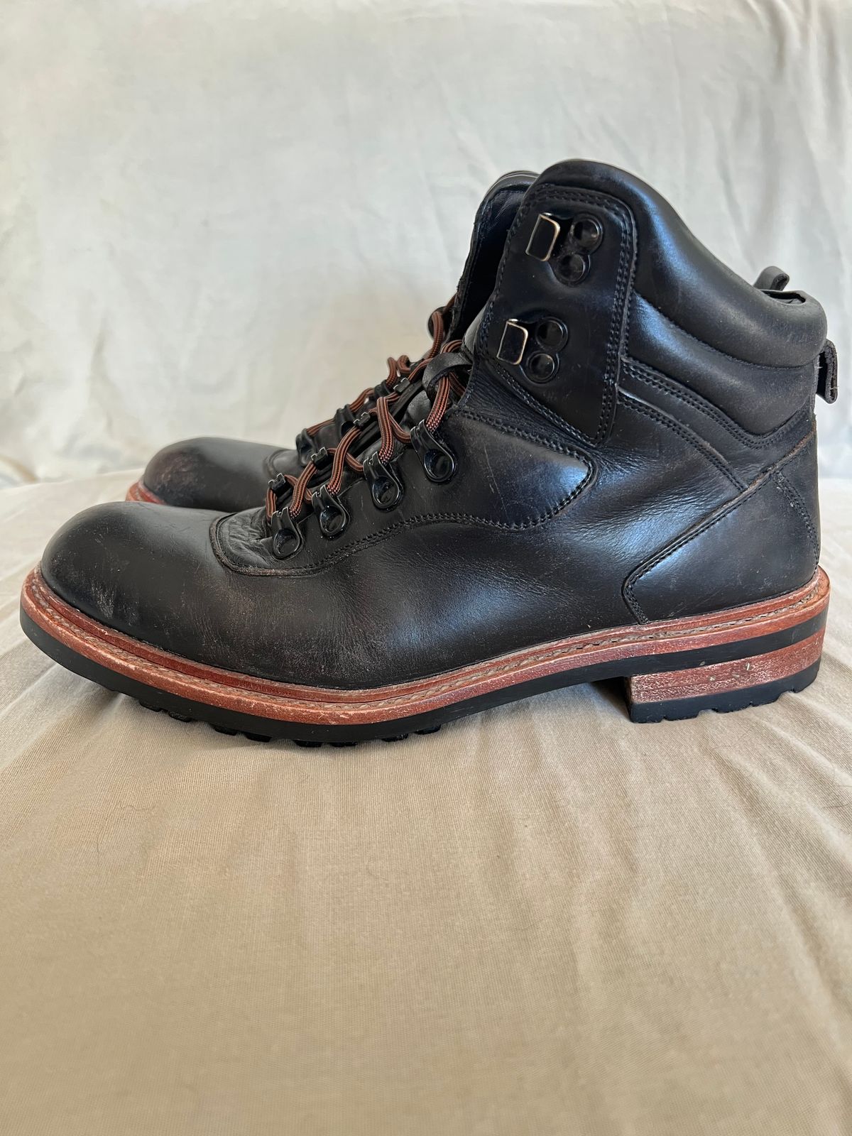 Photo by fieldlaf on December 5, 2024 of the Blkbrd Shoemaker Bulwark Trek Boot in Horween Black Chromexcel.