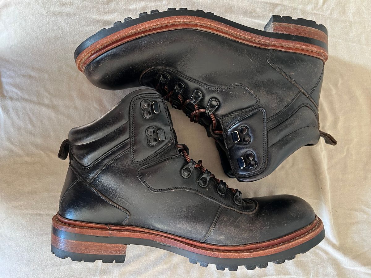 Photo by fieldlaf on December 5, 2024 of the Blkbrd Shoemaker Bulwark Trek Boot in Horween Black Chromexcel.