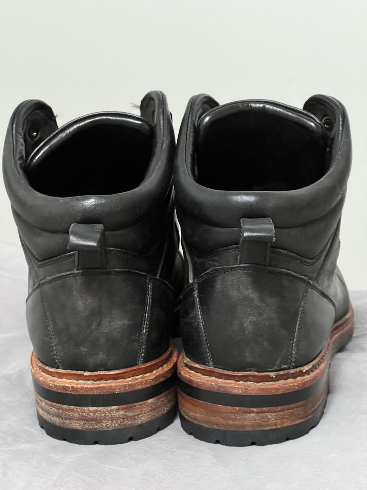 Photo by fieldlaf on January 1, 2025 of the Blkbrd Shoemaker Bulwark Trek Boot in Horween Black Chromexcel.