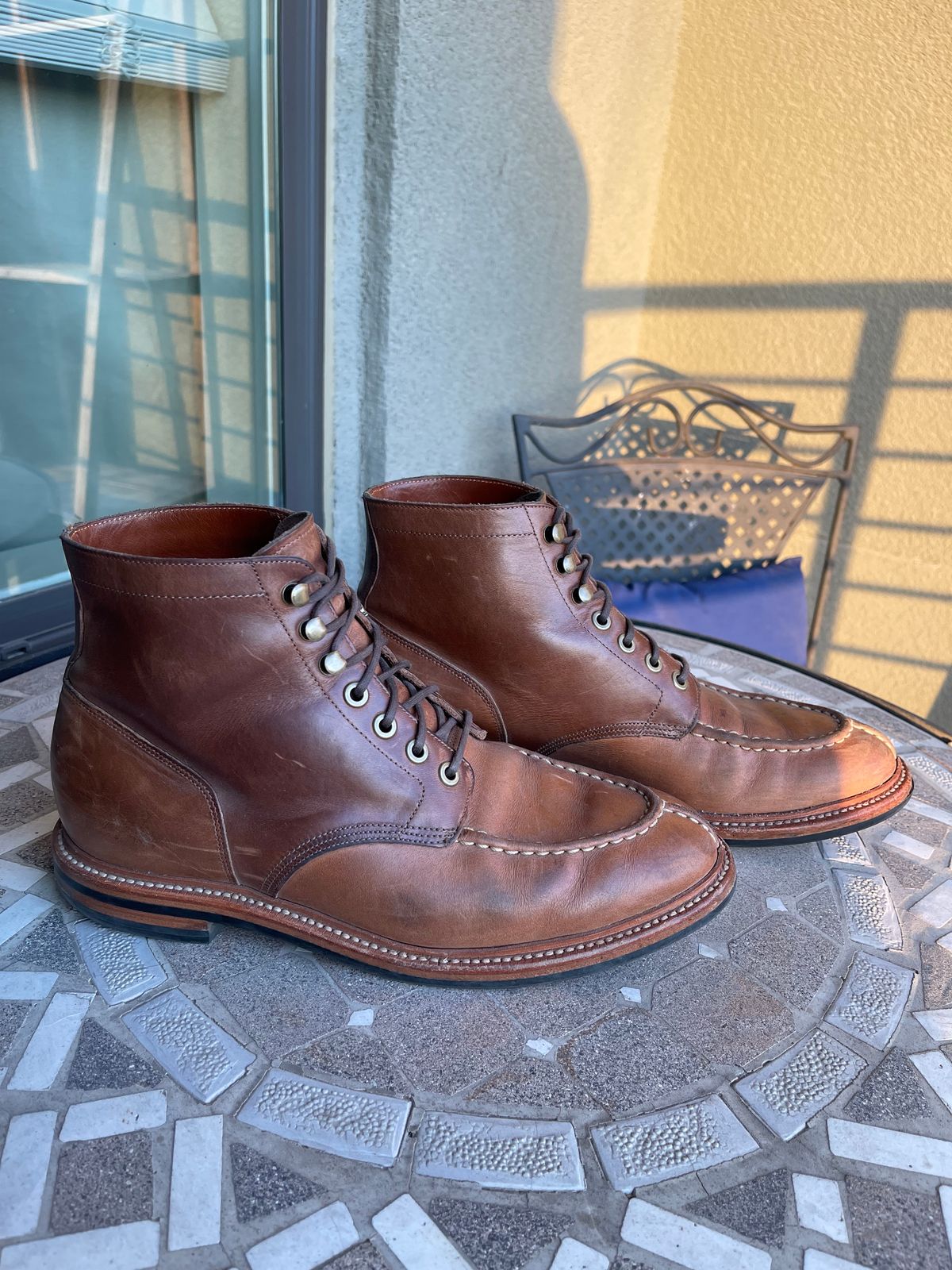 Photo by bullmoose303 on March 6, 2024 of the Grant Stone Ottawa Boot in Horween Dune Chromexcel.