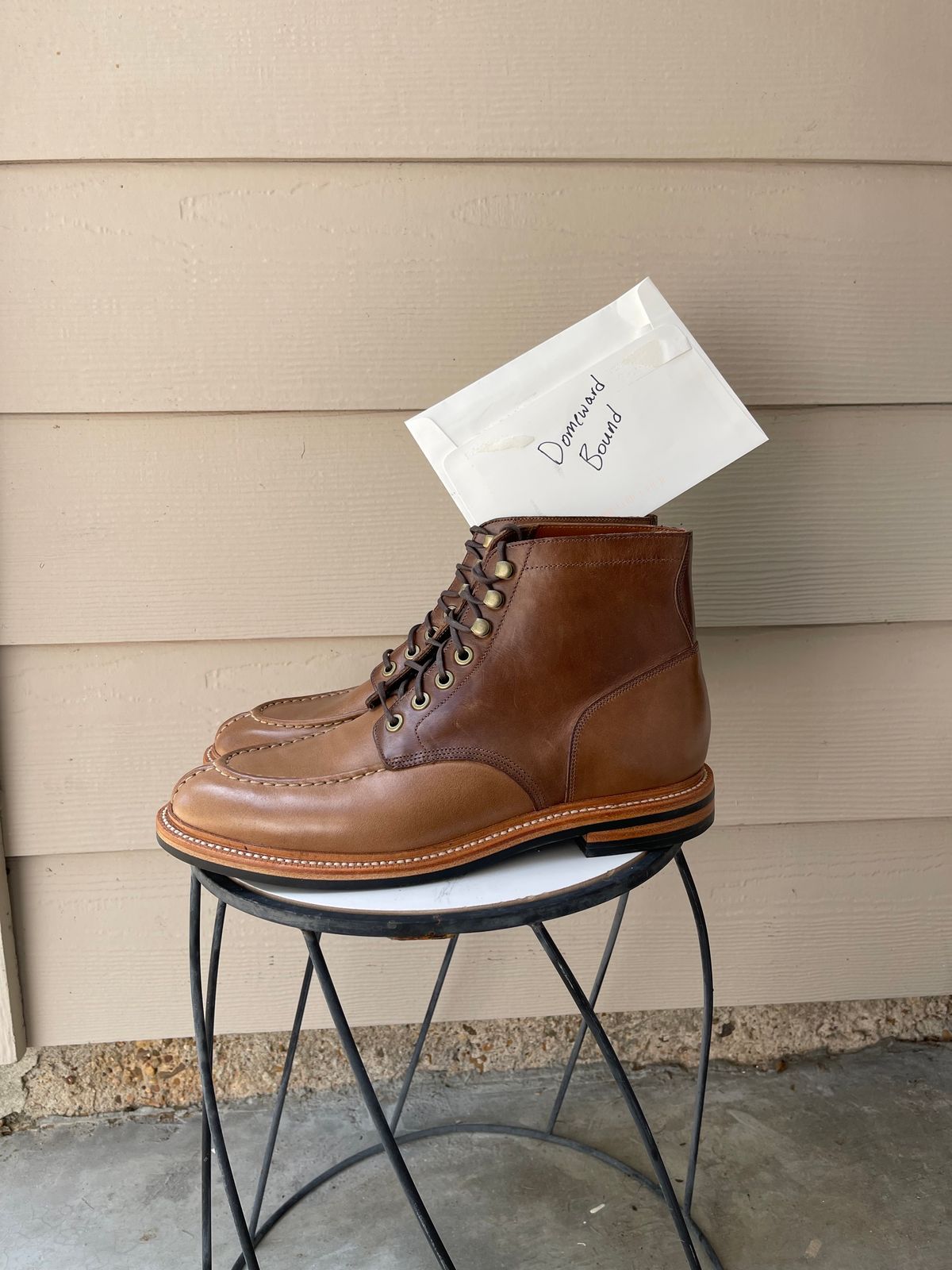 Photo by bullmoose303 on October 1, 2023 of the Grant Stone Ottawa Boot in Horween Dune Chromexcel.