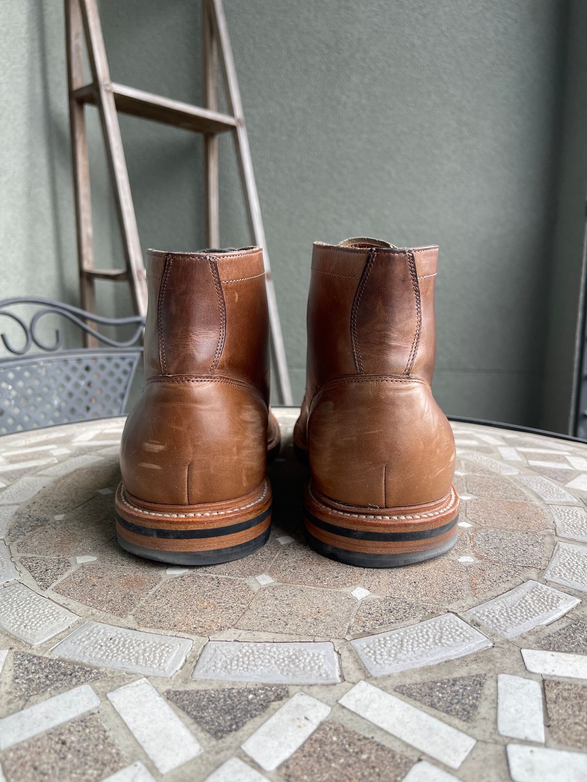 Photo by bullmoose303 on December 1, 2023 of the Grant Stone Ottawa Boot in Horween Dune Chromexcel.