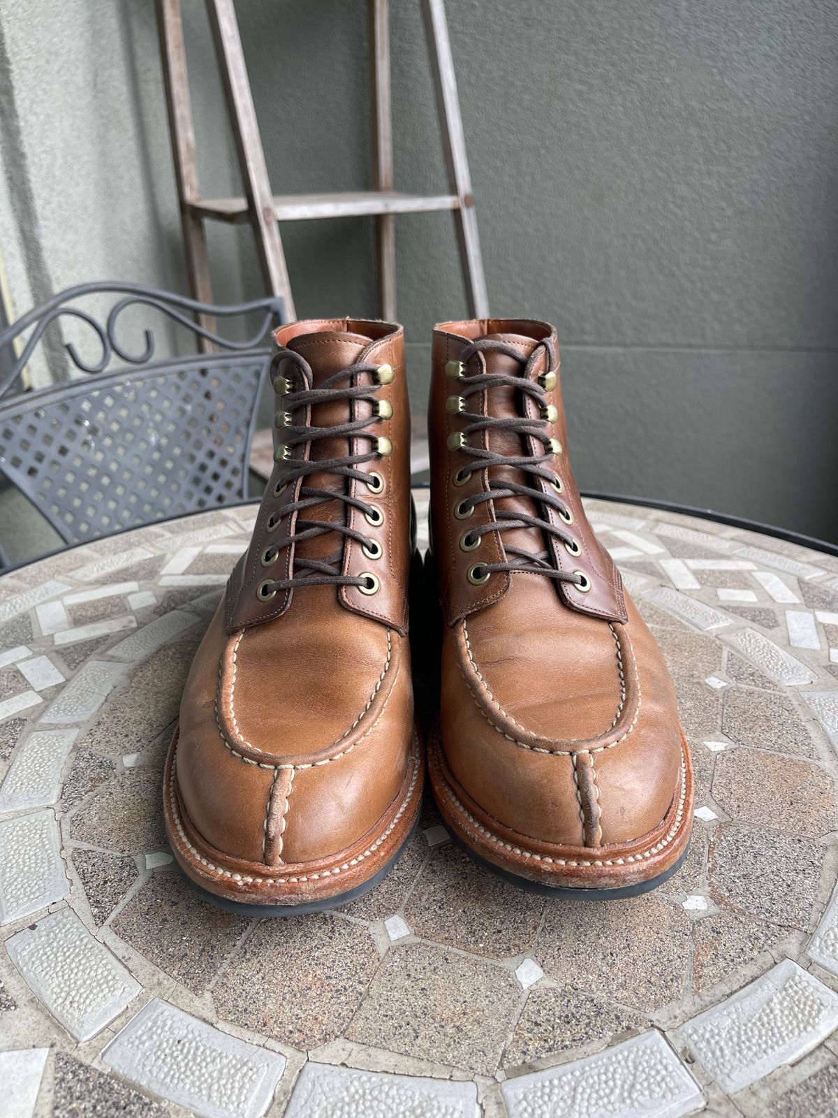 Photo by bullmoose303 on December 1, 2023 of the Grant Stone Ottawa Boot in Horween Dune Chromexcel.