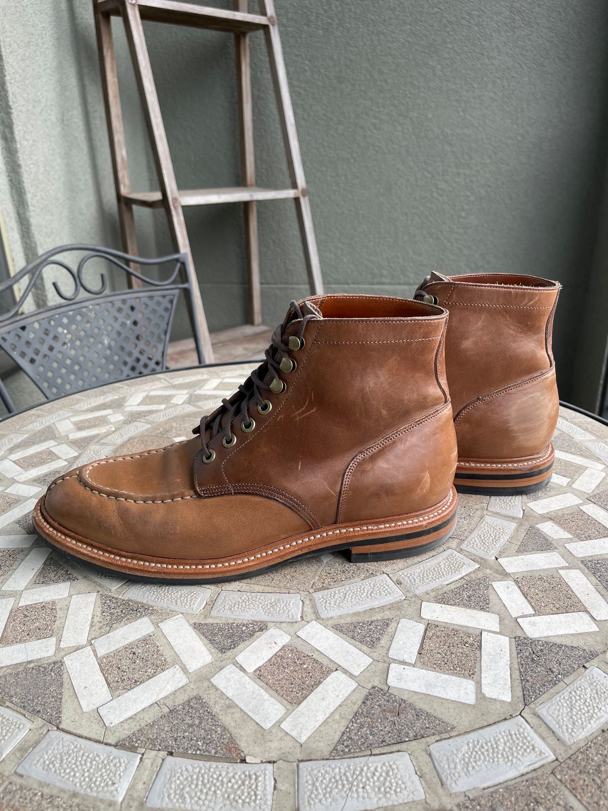 Photo by bullmoose303 on December 1, 2023 of the Grant Stone Ottawa Boot in Horween Dune Chromexcel.