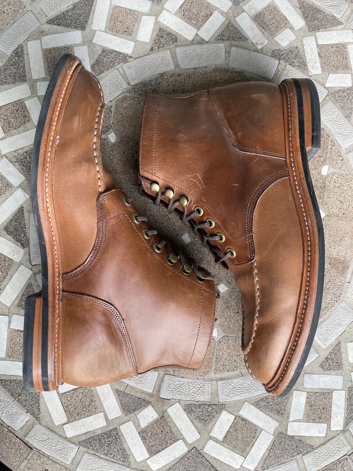 Photo by bullmoose303 on December 1, 2023 of the Grant Stone Ottawa Boot in Horween Dune Chromexcel.