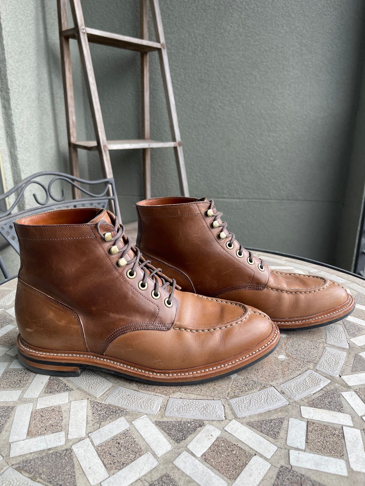 Photo by bullmoose303 on December 1, 2023 of the Grant Stone Ottawa Boot in Horween Dune Chromexcel.