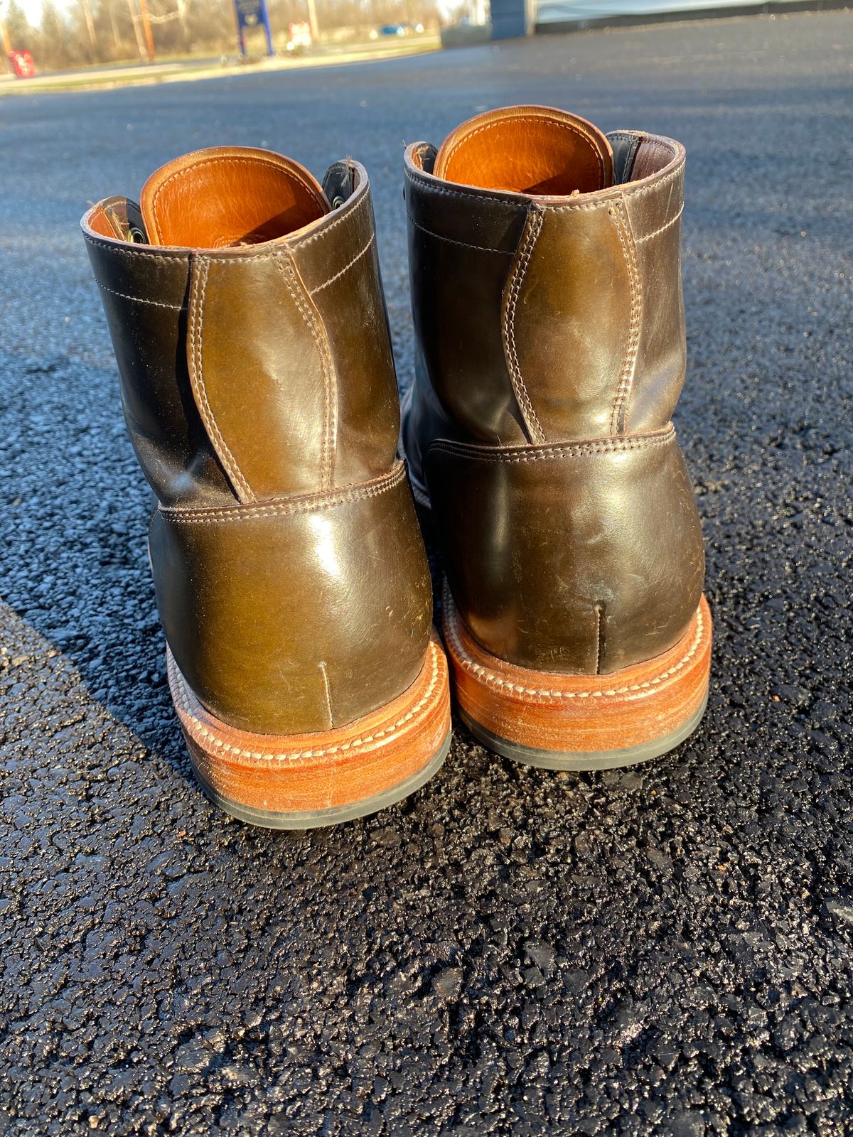 Photo by Acolosi7 on April 1, 2023 of the Grant Stone Diesel Boot in Horween Maduro Shell Cordovan.