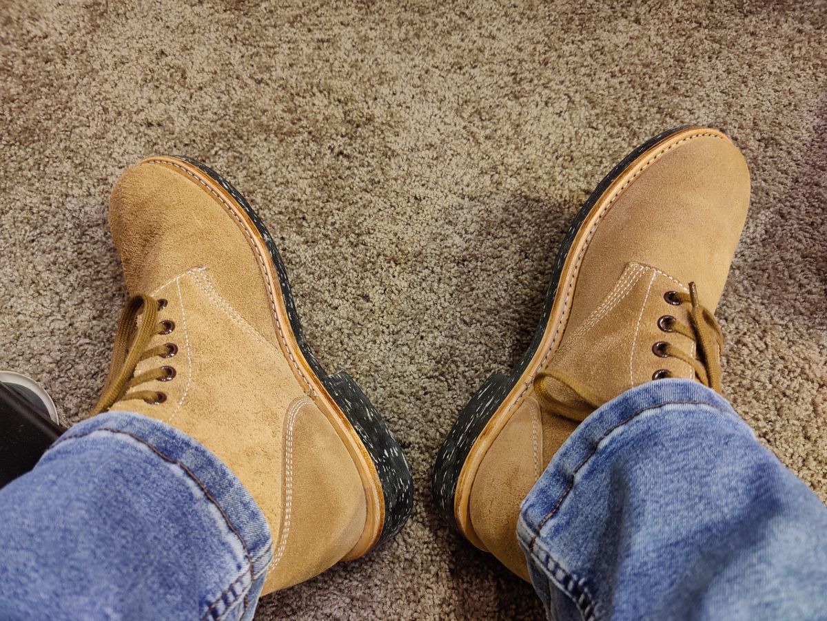 Photo by crberus81 on December 6, 2023 of the Oak Street Bootmakers Field Boot in Horween Marine Field Roughout.