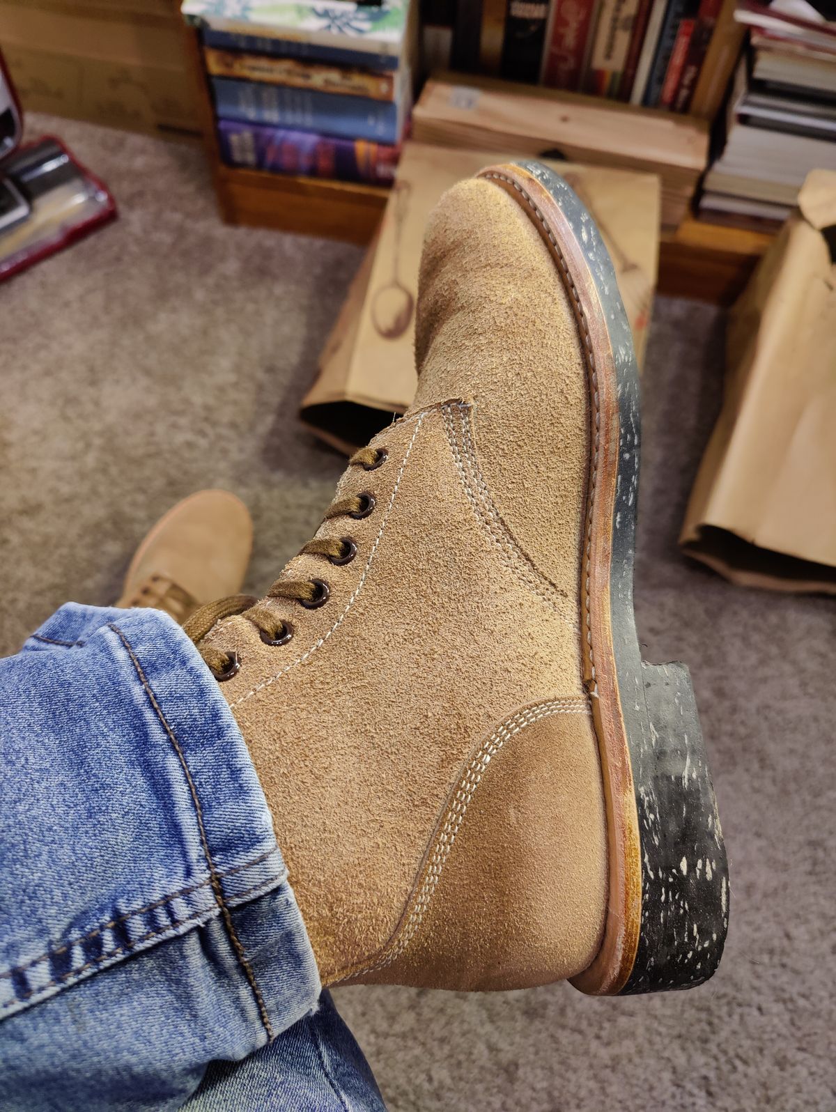 Photo by crberus81 on December 6, 2023 of the Oak Street Bootmakers Field Boot in Horween Marine Field Roughout.