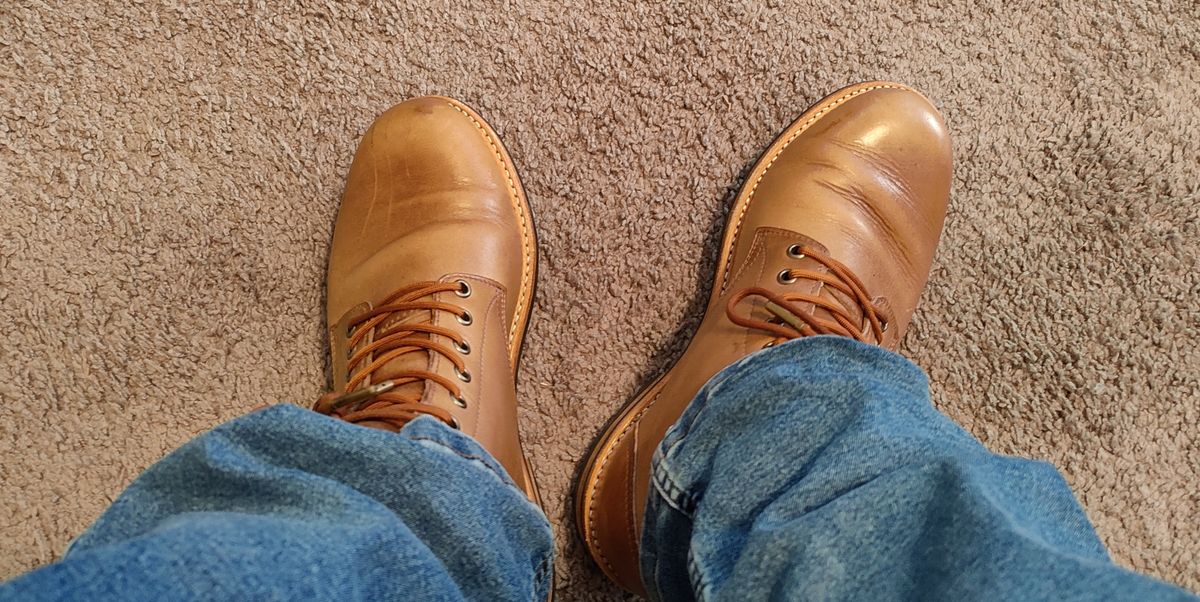 Photo by crberus81 on February 3, 2023 of the Oak Street Bootmakers Trench Boot in Horween Natural Chromexcel.