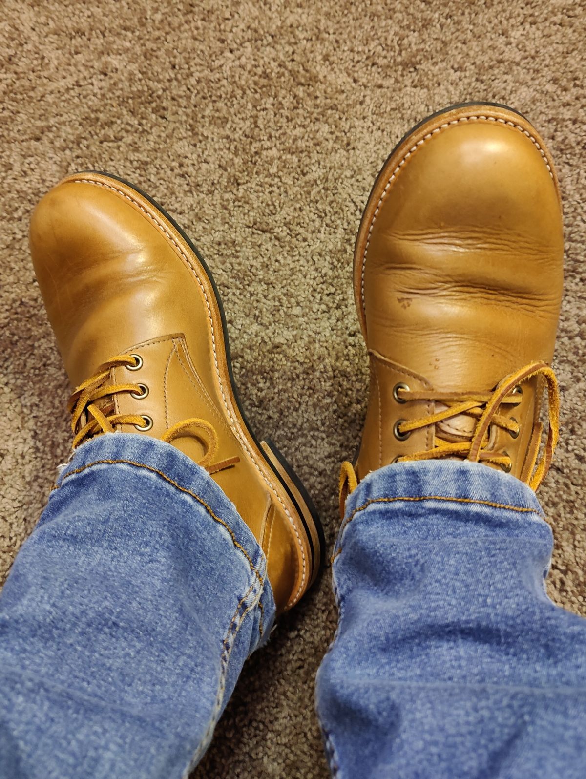 Photo by crberus81 on October 18, 2023 of the Oak Street Bootmakers Trench Boot in Horween Natural Chromexcel.