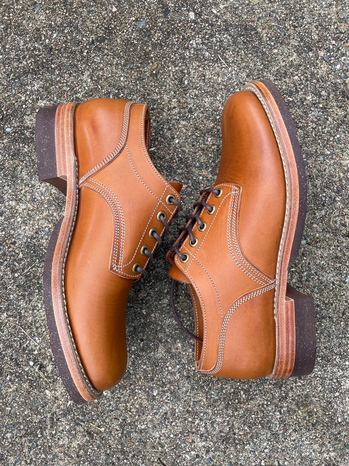 Photo by NewEnglandIndigo on October 1, 2023 of the Onderhoud LVL01 Derby Boot in Badalassi Carlo Cognac Minerva.