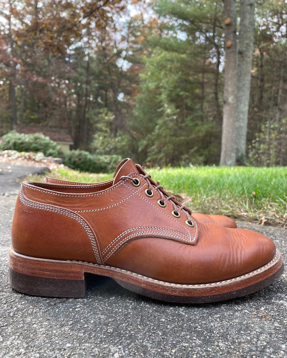 Photo by NewEnglandIndigo on November 4, 2023 of the Onderhoud LVL01 Derby Boot in Badalassi Carlo Cognac Minerva.