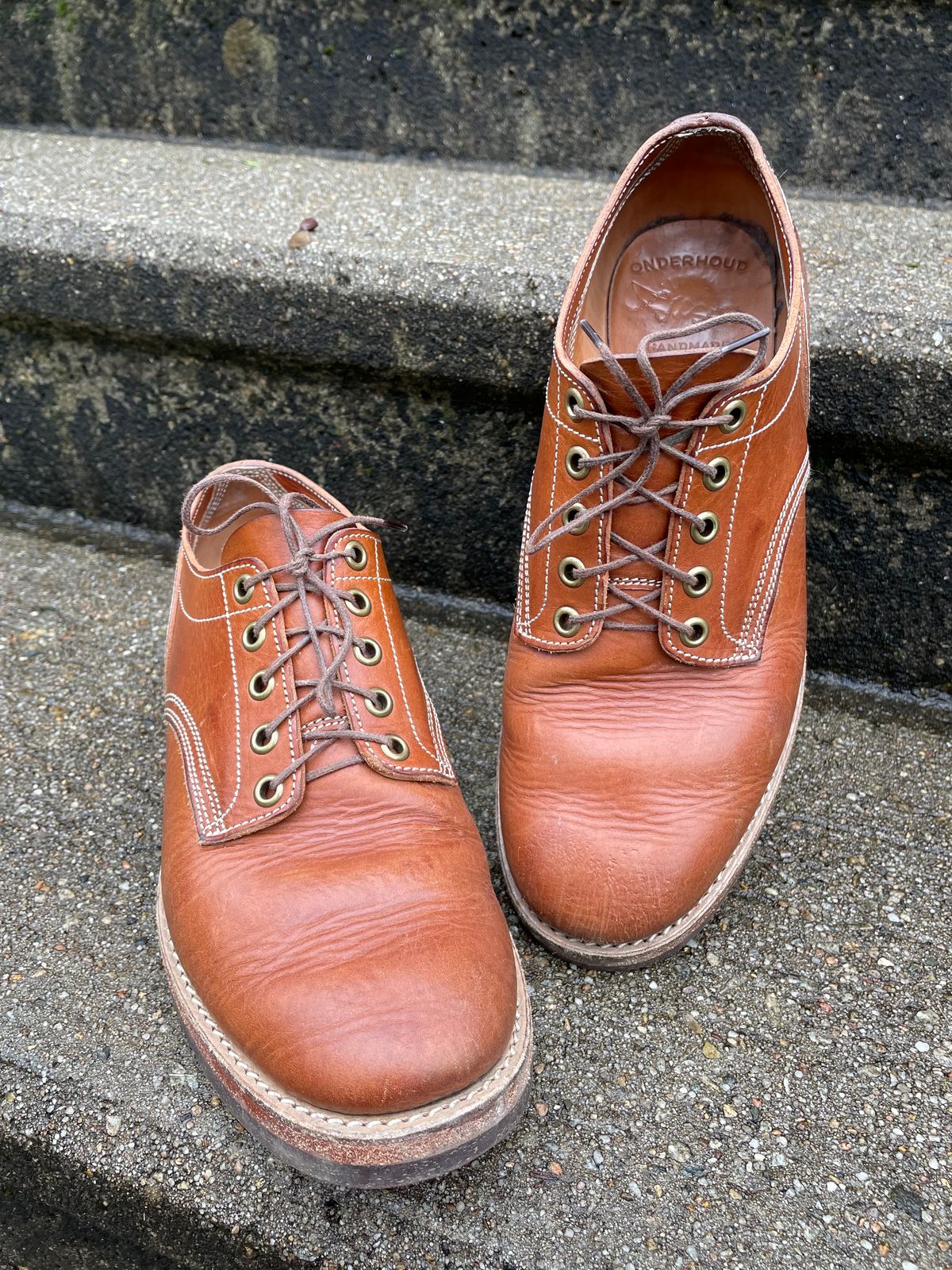Photo by NewEnglandIndigo on December 2, 2023 of the Onderhoud LVL01 Derby Boot in Badalassi Carlo Cognac Minerva.