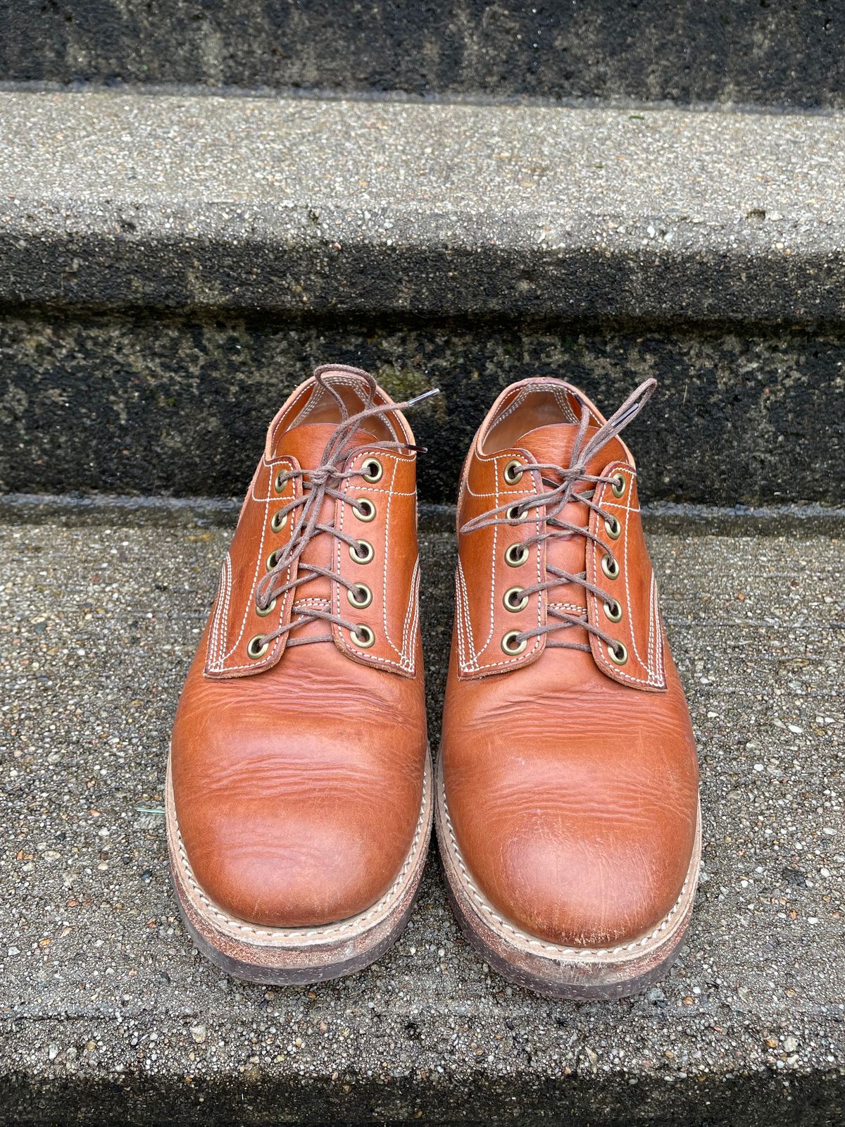 Photo by NewEnglandIndigo on December 2, 2023 of the Onderhoud LVL01 Derby Boot in Badalassi Carlo Cognac Minerva.