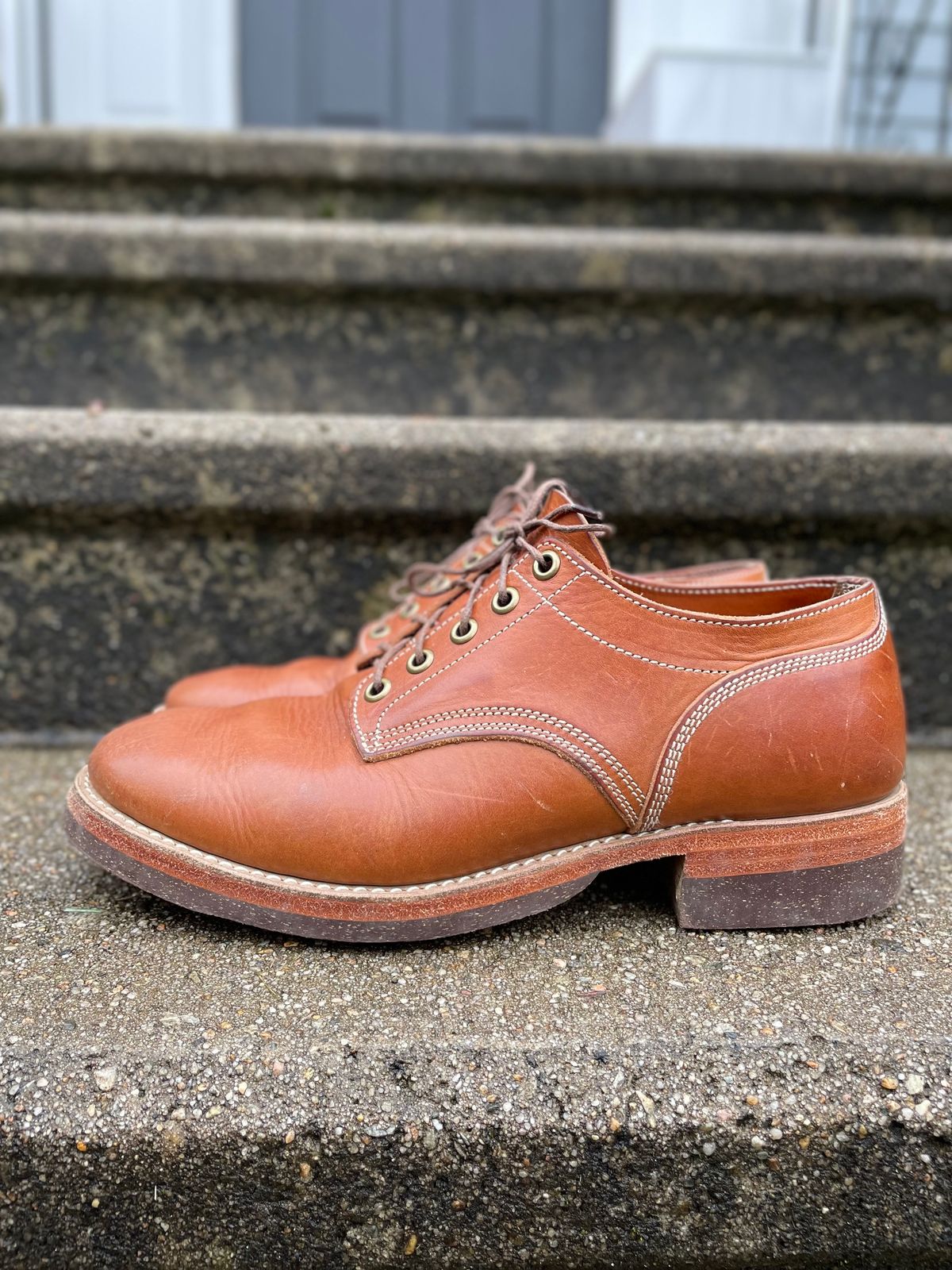 Photo by NewEnglandIndigo on December 2, 2023 of the Onderhoud LVL01 Derby Boot in Badalassi Carlo Cognac Minerva.