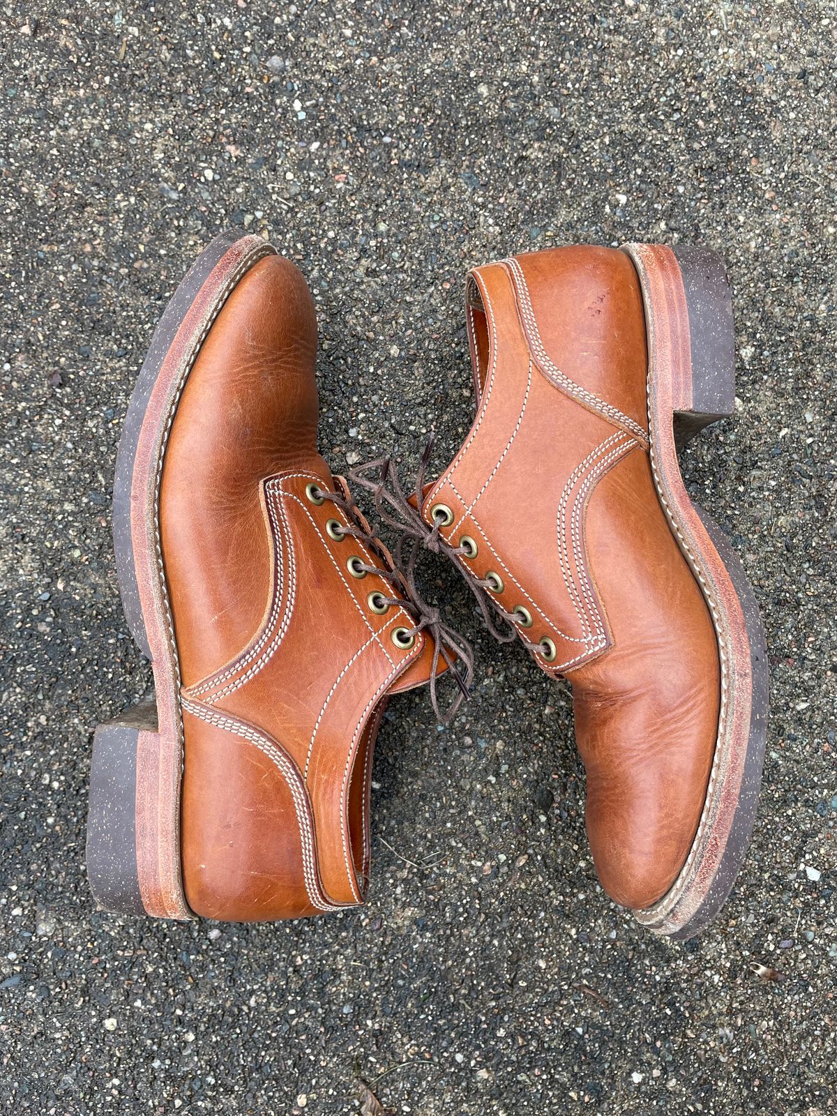 Photo by NewEnglandIndigo on December 2, 2023 of the Onderhoud LVL01 Derby Boot in Badalassi Carlo Cognac Minerva.