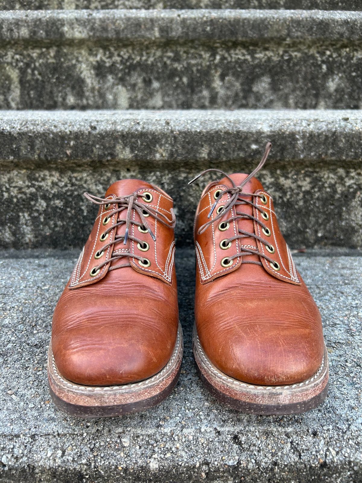 Photo by NewEnglandIndigo on January 1, 2024 of the Onderhoud LVL01 Derby Boot in Badalassi Carlo Cognac Minerva.