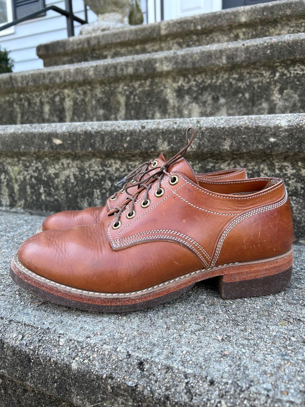 Photo by NewEnglandIndigo on January 1, 2024 of the Onderhoud LVL01 Derby Boot in Badalassi Carlo Cognac Minerva.