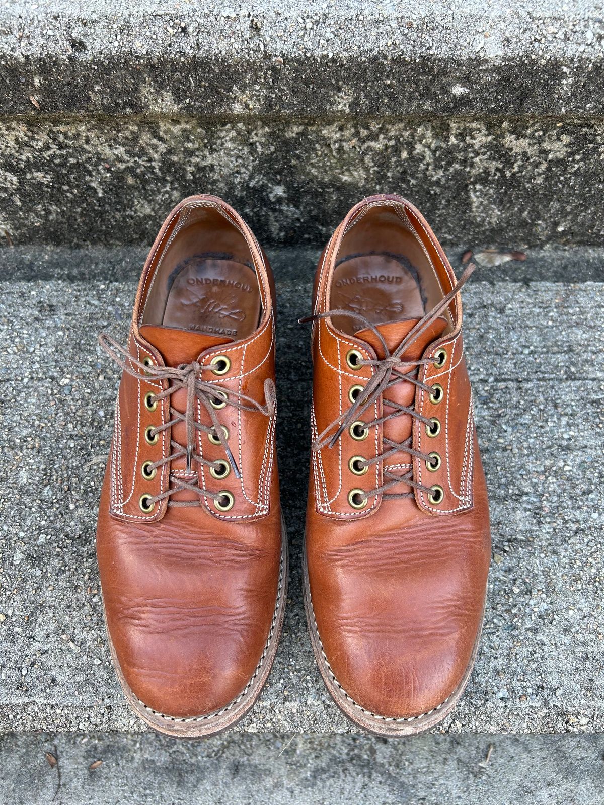 Photo by NewEnglandIndigo on January 1, 2024 of the Onderhoud LVL01 Derby Boot in Badalassi Carlo Cognac Minerva.