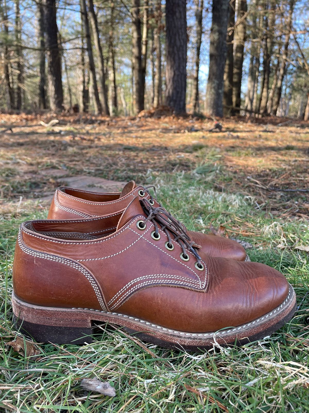 Photo by NewEnglandIndigo on February 3, 2024 of the Onderhoud LVL01 Derby Boot in Badalassi Carlo Cognac Minerva.