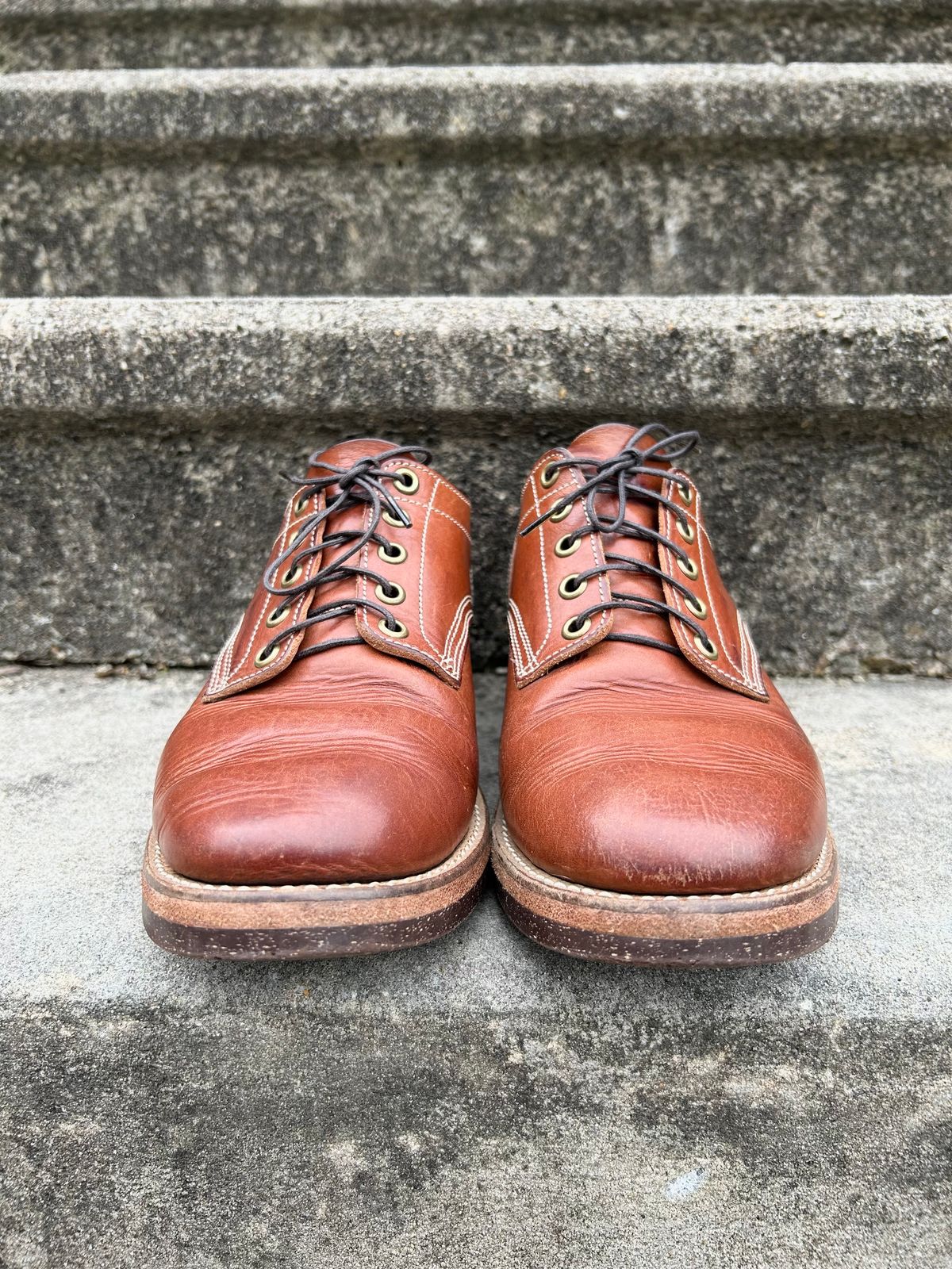 Photo by NewEnglandIndigo on April 2, 2024 of the Onderhoud LVL01 Derby Boot in Badalassi Carlo Cognac Minerva.