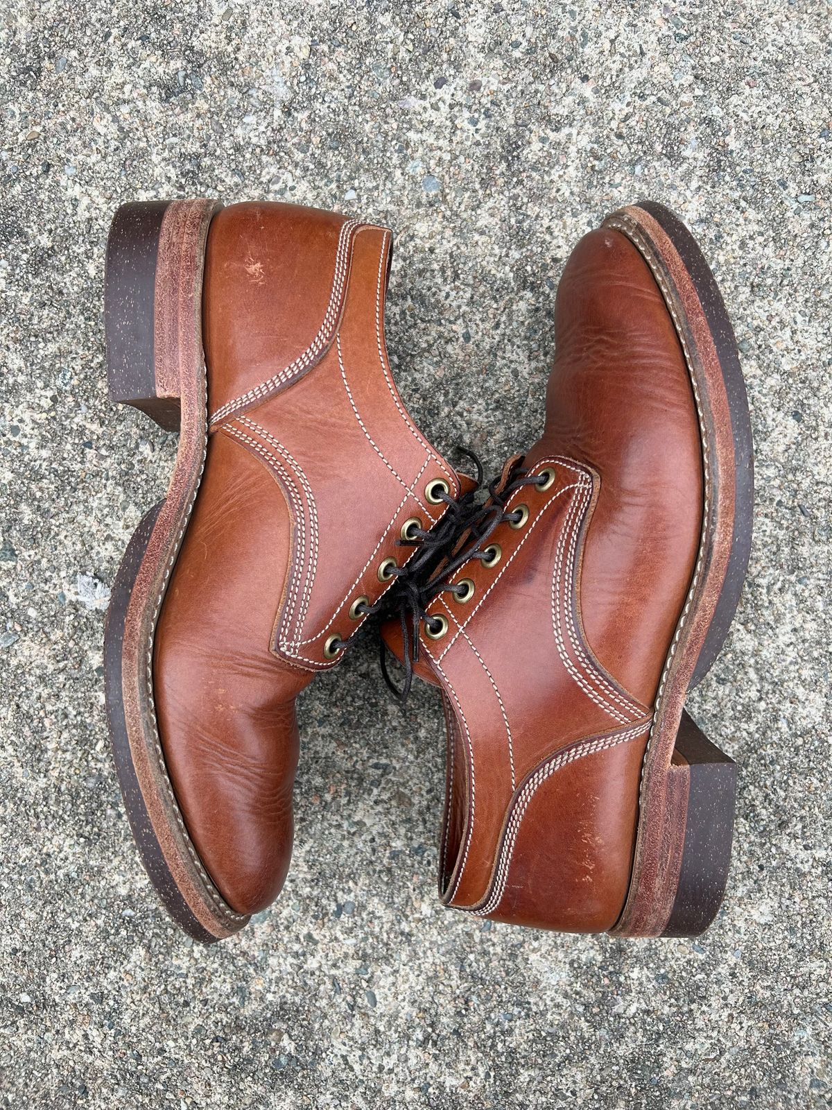 Photo by NewEnglandIndigo on April 2, 2024 of the Onderhoud LVL01 Derby Boot in Badalassi Carlo Cognac Minerva.