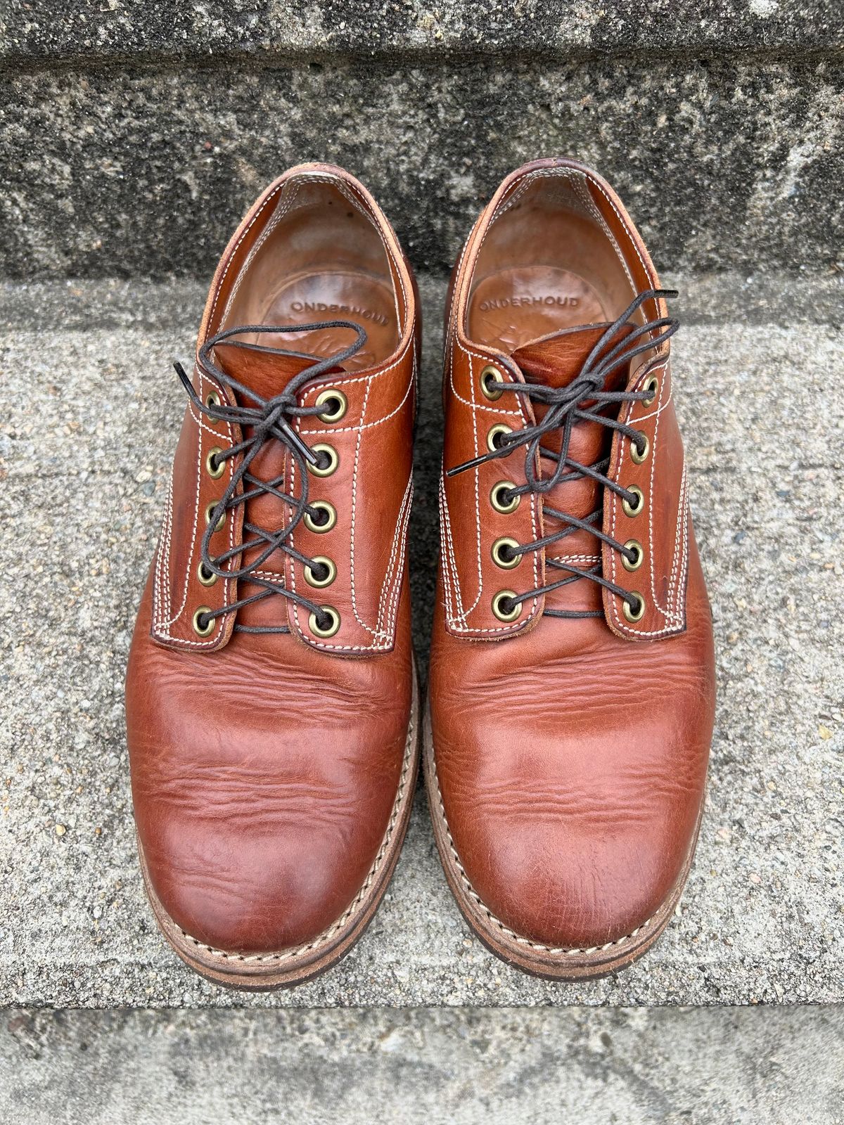 Photo by NewEnglandIndigo on April 2, 2024 of the Onderhoud LVL01 Derby Boot in Badalassi Carlo Cognac Minerva.