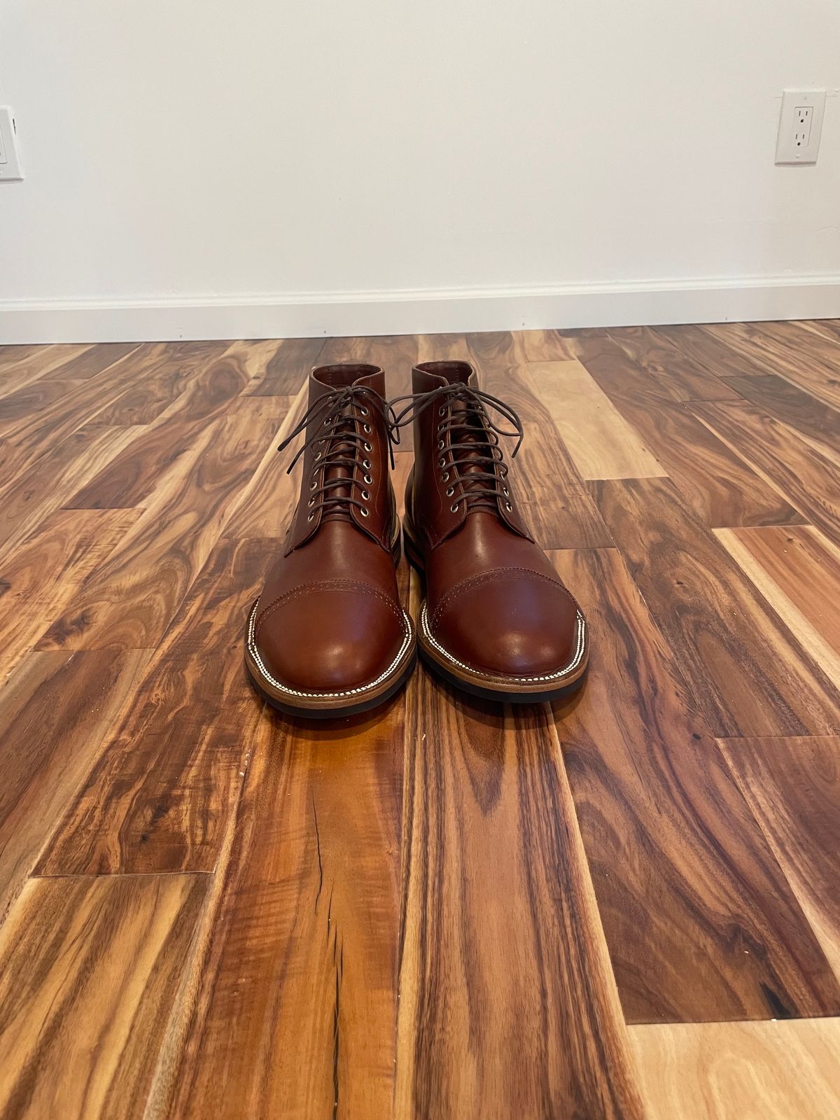 Photo by cjchris66 on October 1, 2023 of the Christian Daniel Larry Lace Up Boot in Wickett & Craig Buck Brown Traditional Harness.
