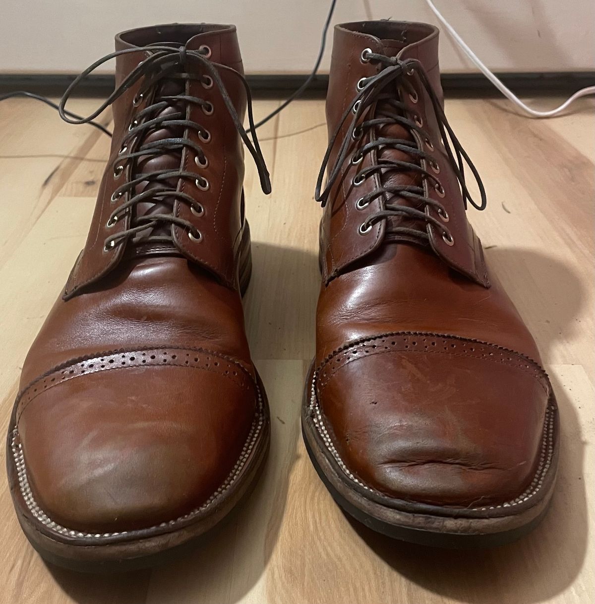 Photo by cjchris66 on December 6, 2023 of the Christian Daniel Larry Lace Up Boot in Wickett & Craig Buck Brown Traditional Harness.