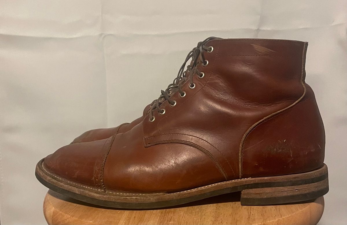 Photo by cjchris66 on January 6, 2024 of the Christian Daniel Larry Lace Up Boot in Wickett & Craig Buck Brown Traditional Harness.