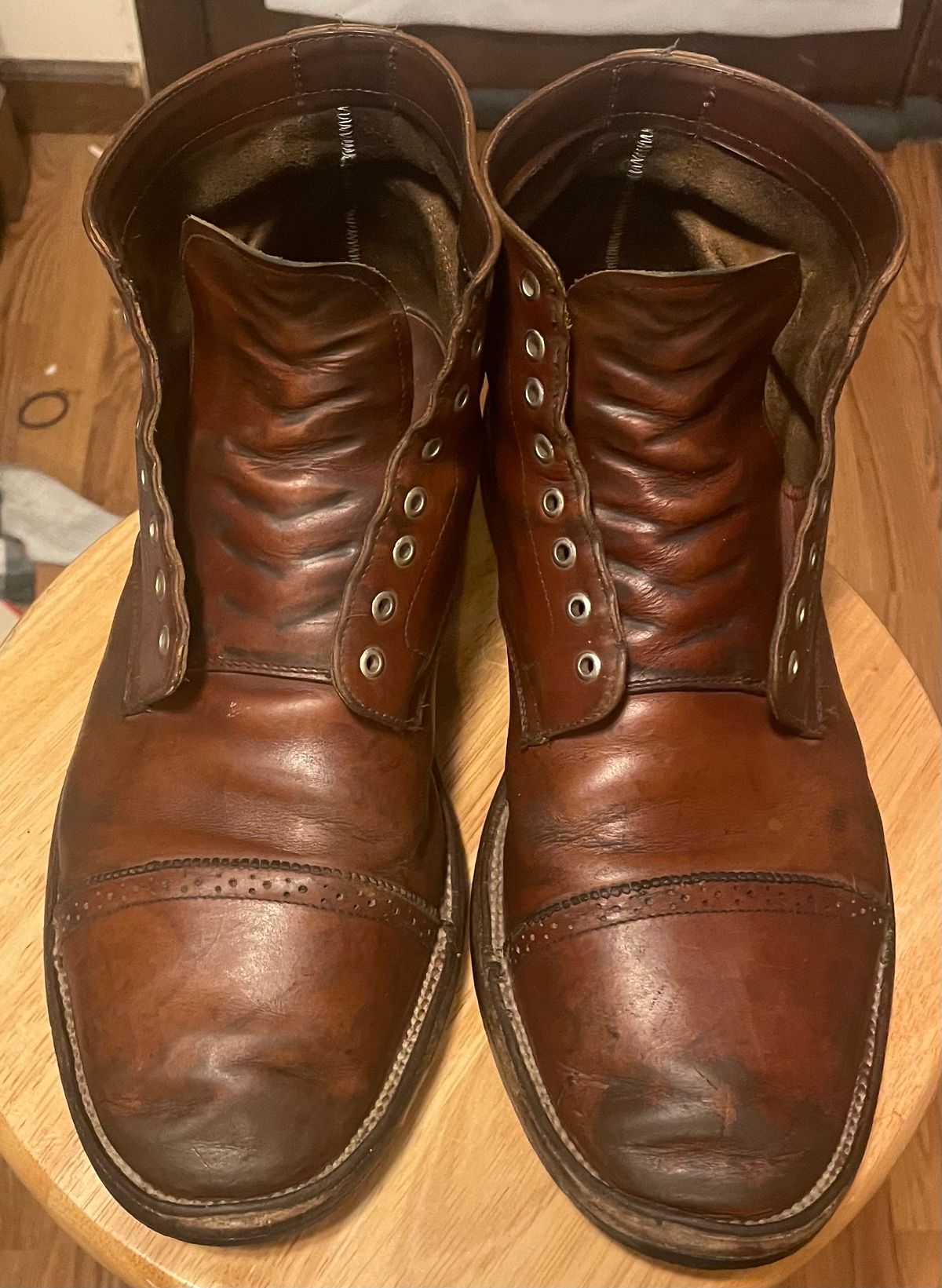 Photo by cjchris66 on February 6, 2024 of the Christian Daniel Larry Lace Up Boot in Wickett & Craig Buck Brown Traditional Harness.