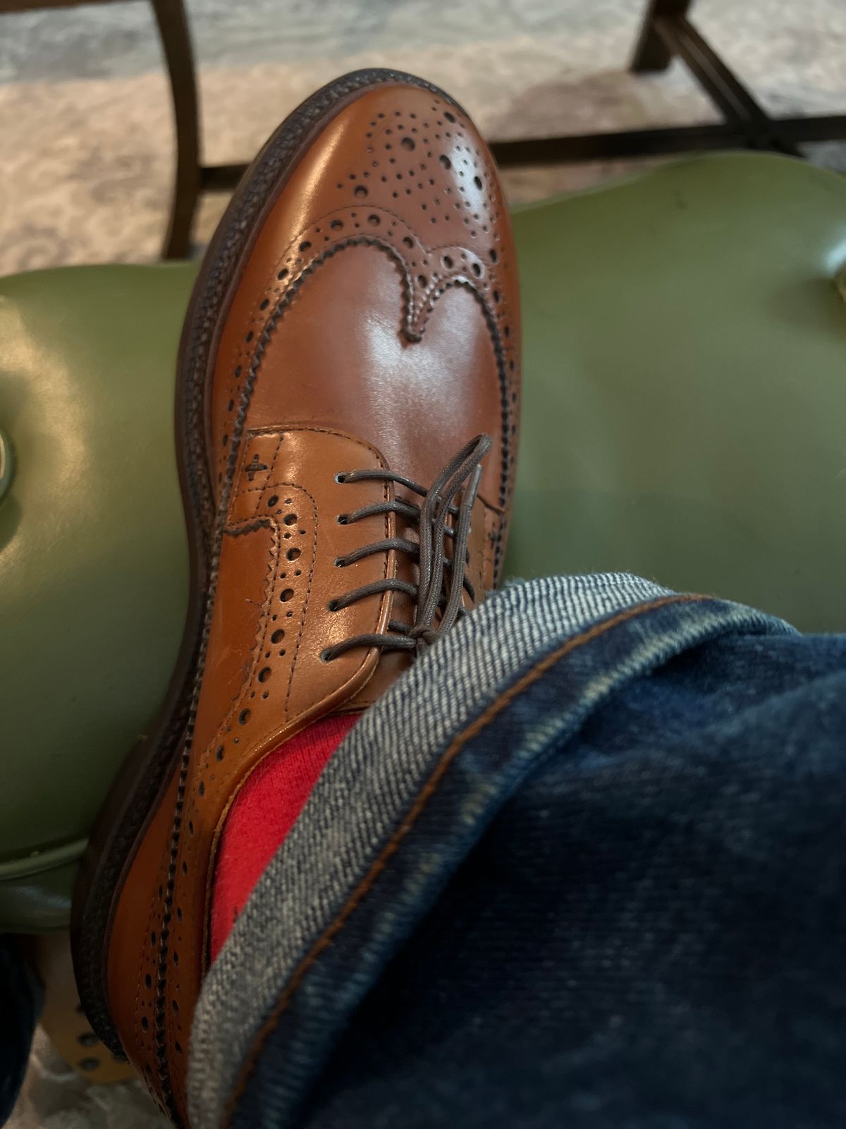 Photo by byrdhound on October 1, 2023 of the Grant Stone Longwing in D'Annonay British Tan Calf.