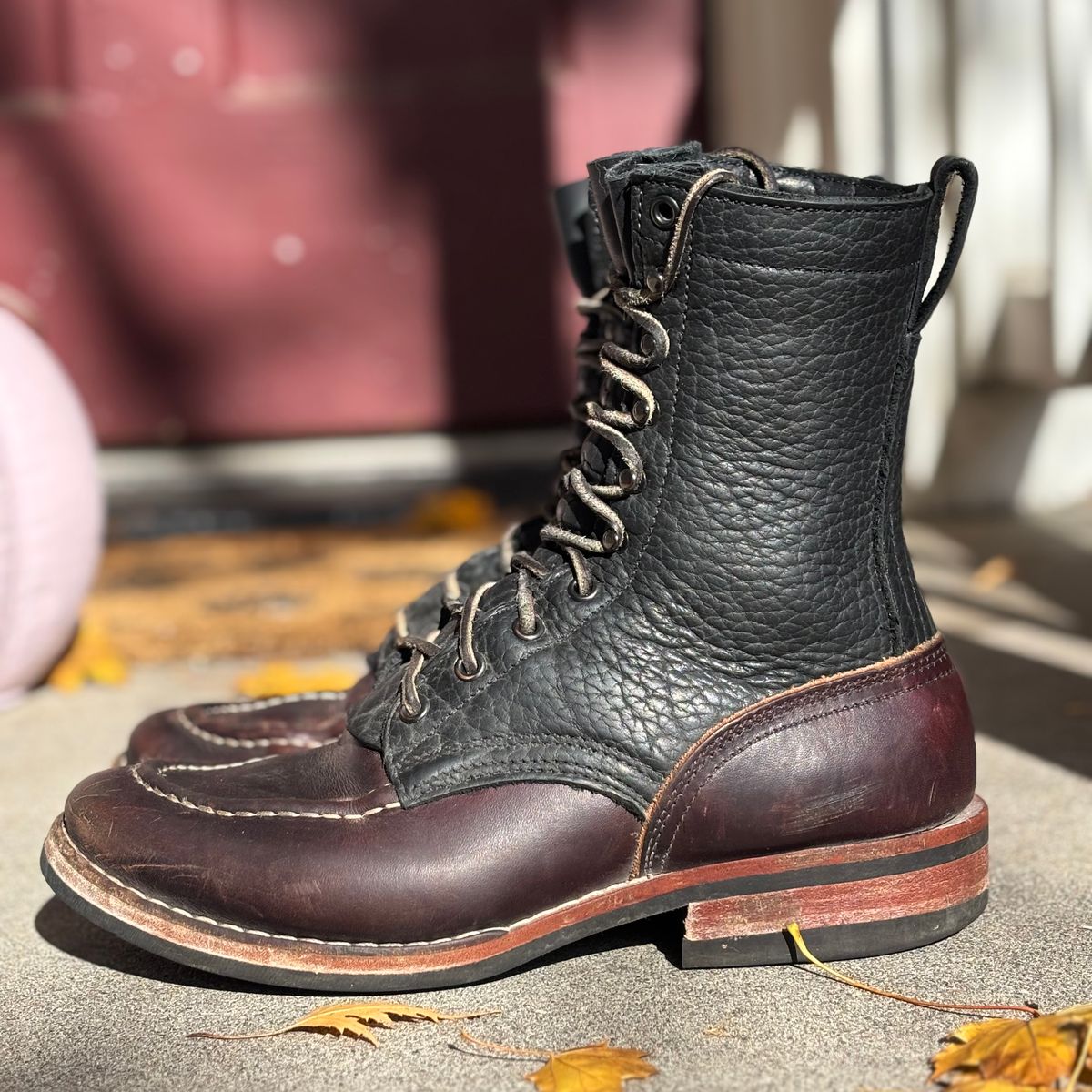 Photo by Particlepartition on November 2, 2025 of the Nicks MTO in Law Tanning Black Smooth Shruken Bison & Wicket & Craig Double Stuffed Walnut.