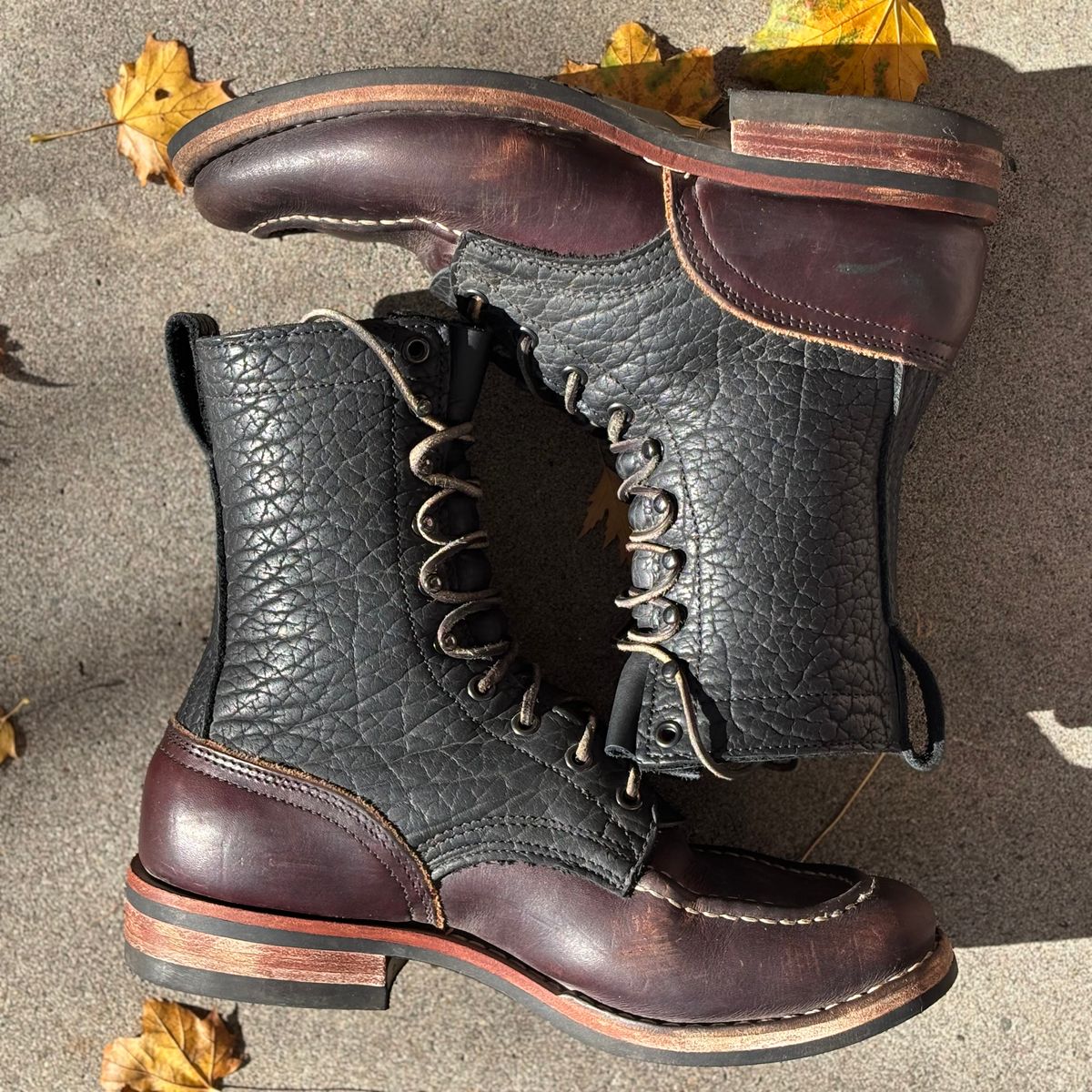 Photo by Particlepartition on November 2, 2025 of the Nicks MTO in Law Tanning Black Smooth Shruken Bison & Wicket & Craig Double Stuffed Walnut.