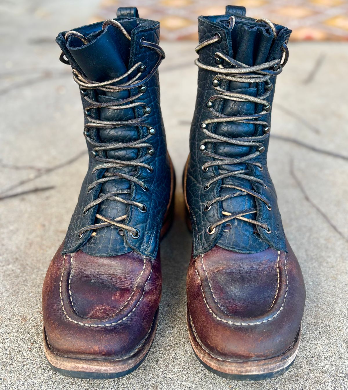 Photo by Particlepartition on November 30, 2025 of the Nicks MTO in Law Tanning Black Smooth Shruken Bison & Wicket & Craig Double Stuffed Walnut.