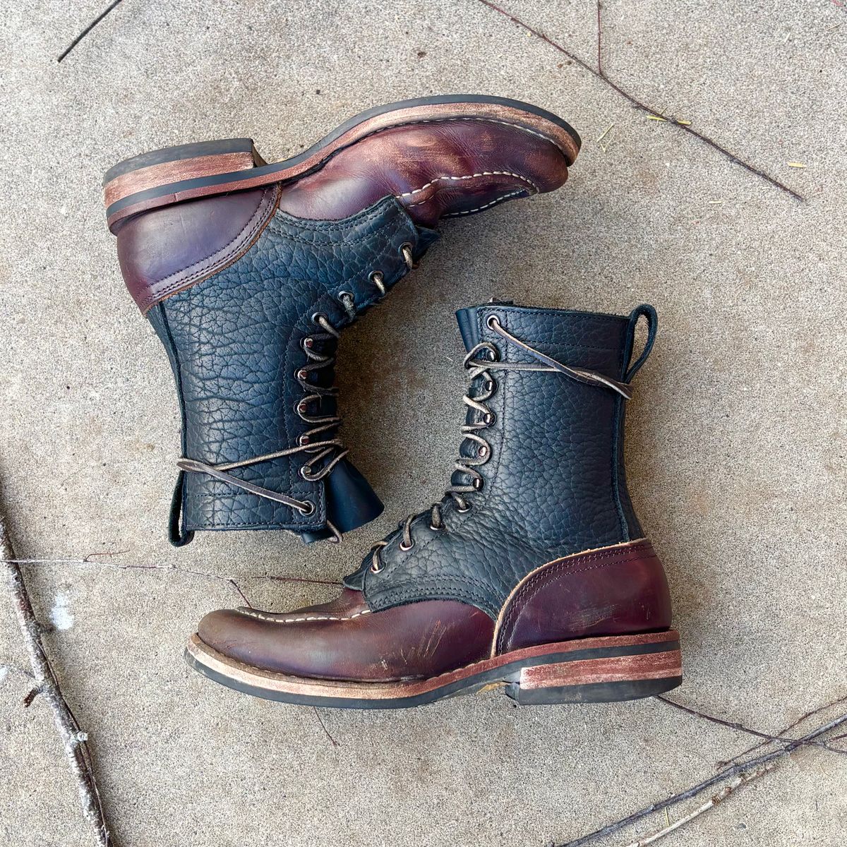 Photo by Particlepartition on November 30, 2025 of the Nicks MTO in Law Tanning Black Smooth Shruken Bison & Wicket & Craig Double Stuffed Walnut.