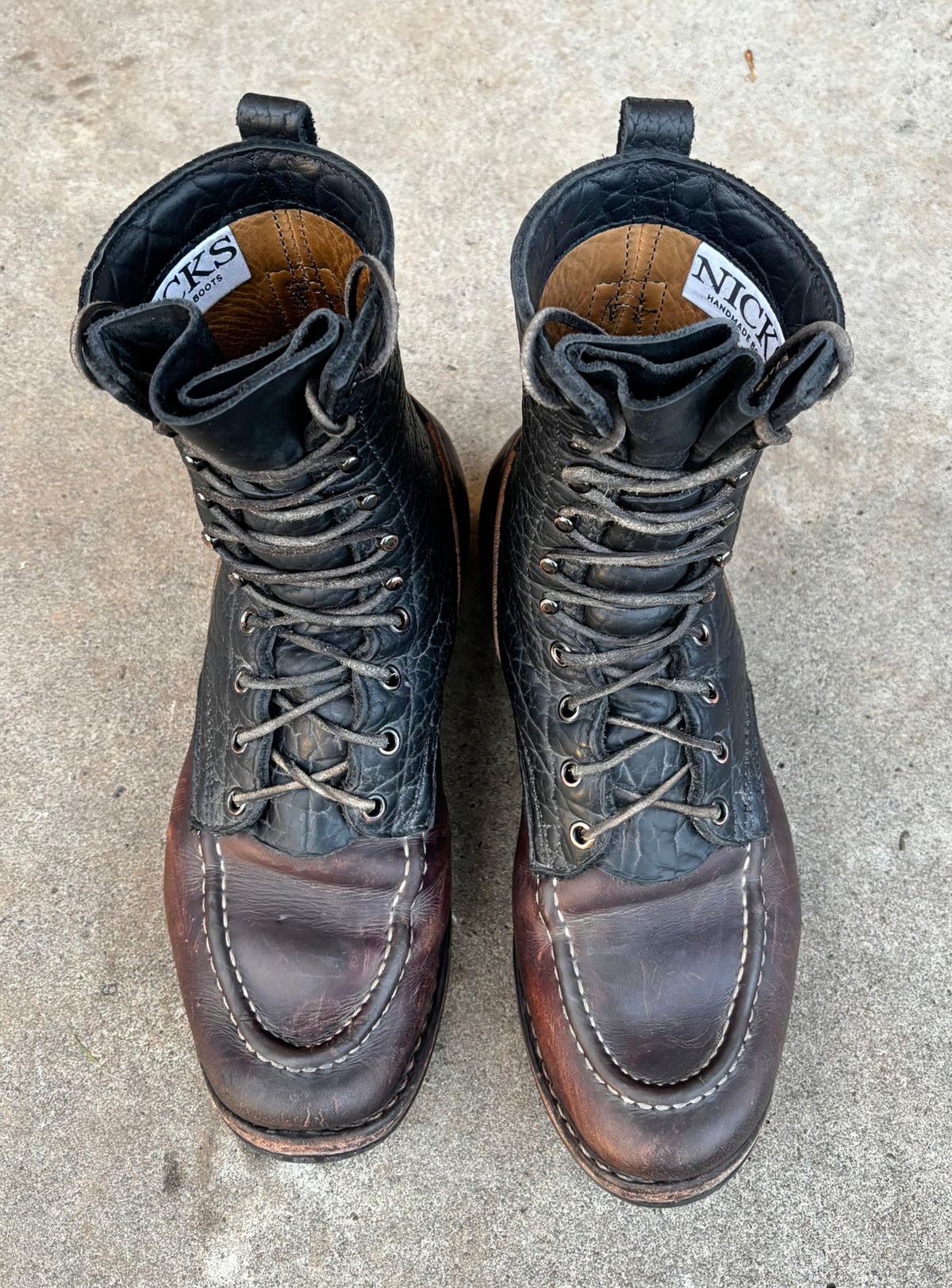 Photo by Particlepartition on February 3, 2026 of the Nicks MTO in Law Tanning Black Smooth Shruken Bison & Wicket & Craig Double Stuffed Walnut.